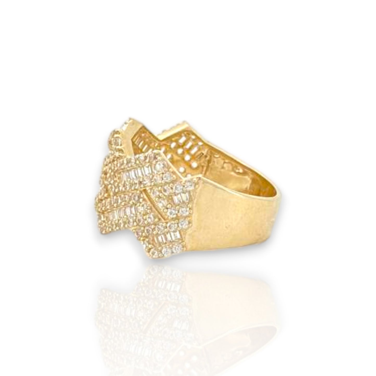 Miami Cuban Link Round and Baguette Cut Cz Ring - 10k Yellow Gold