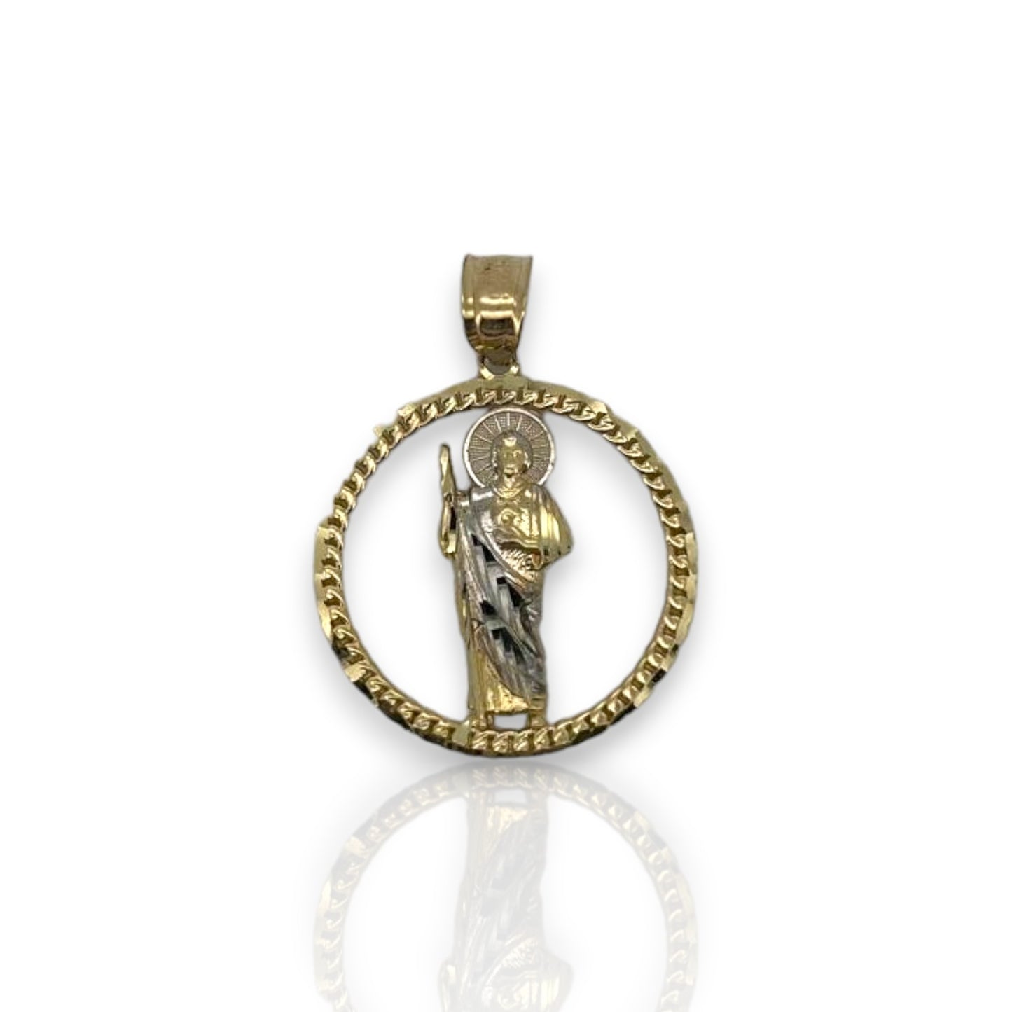 Saint Jude Two Tone Pendant - 14K Yellow Gold