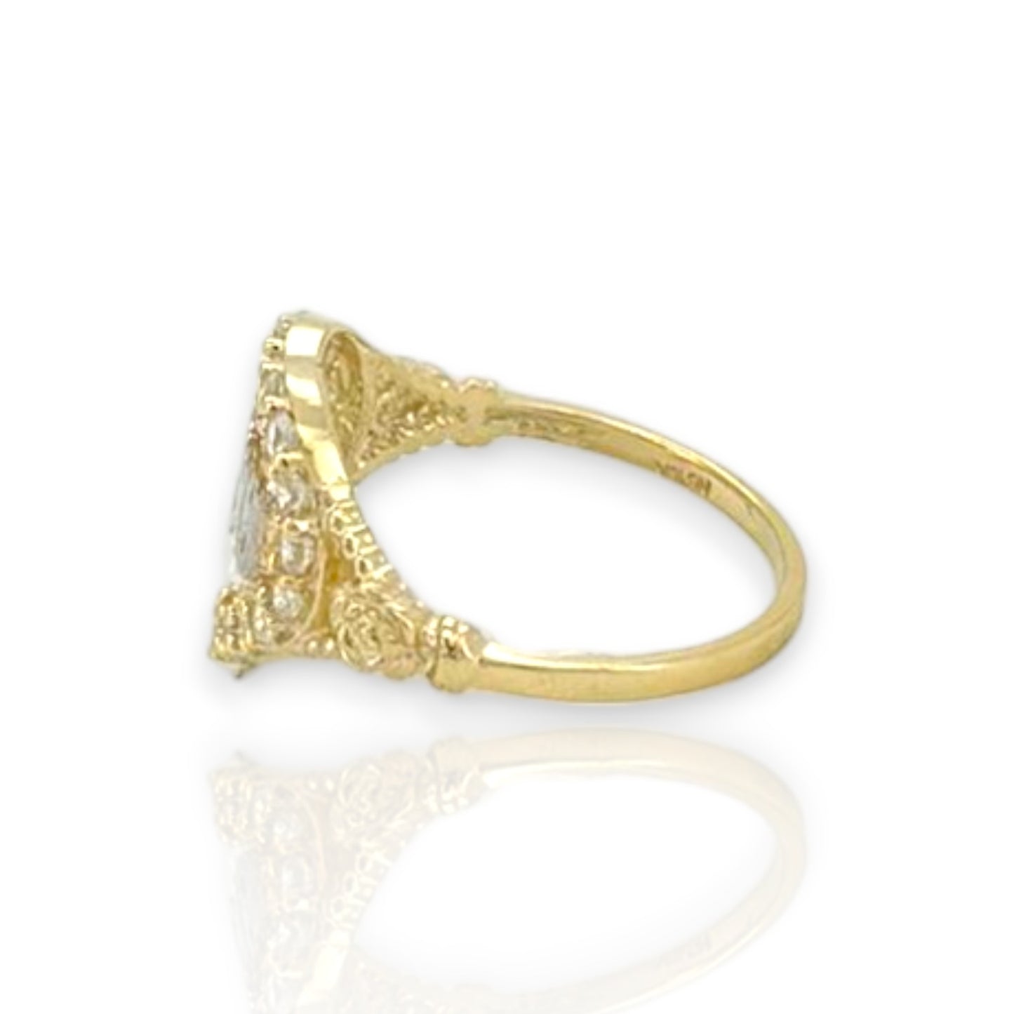 "Love You" CZ Heart Ring - 10K Yellow Gold