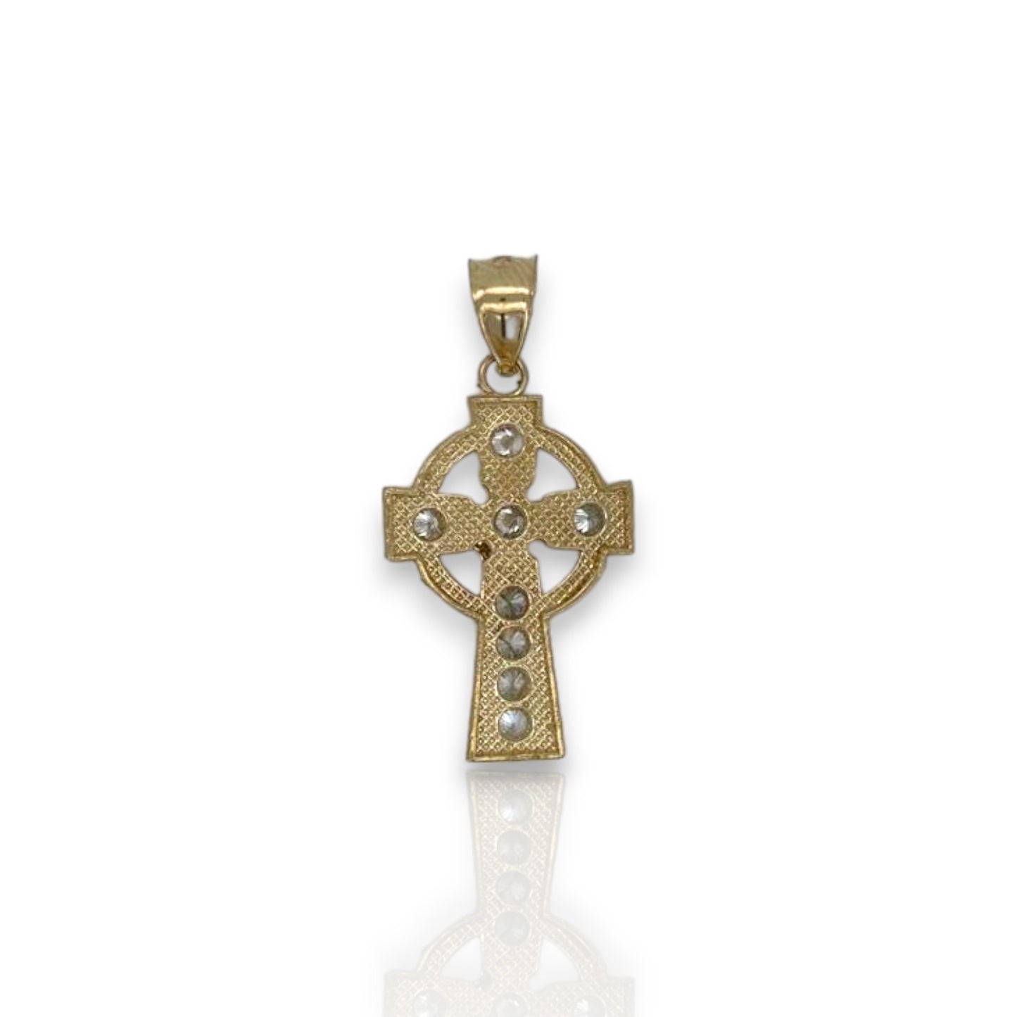Cross Crucifix Two Tone Cz Pendant - 10k Yellow Gold