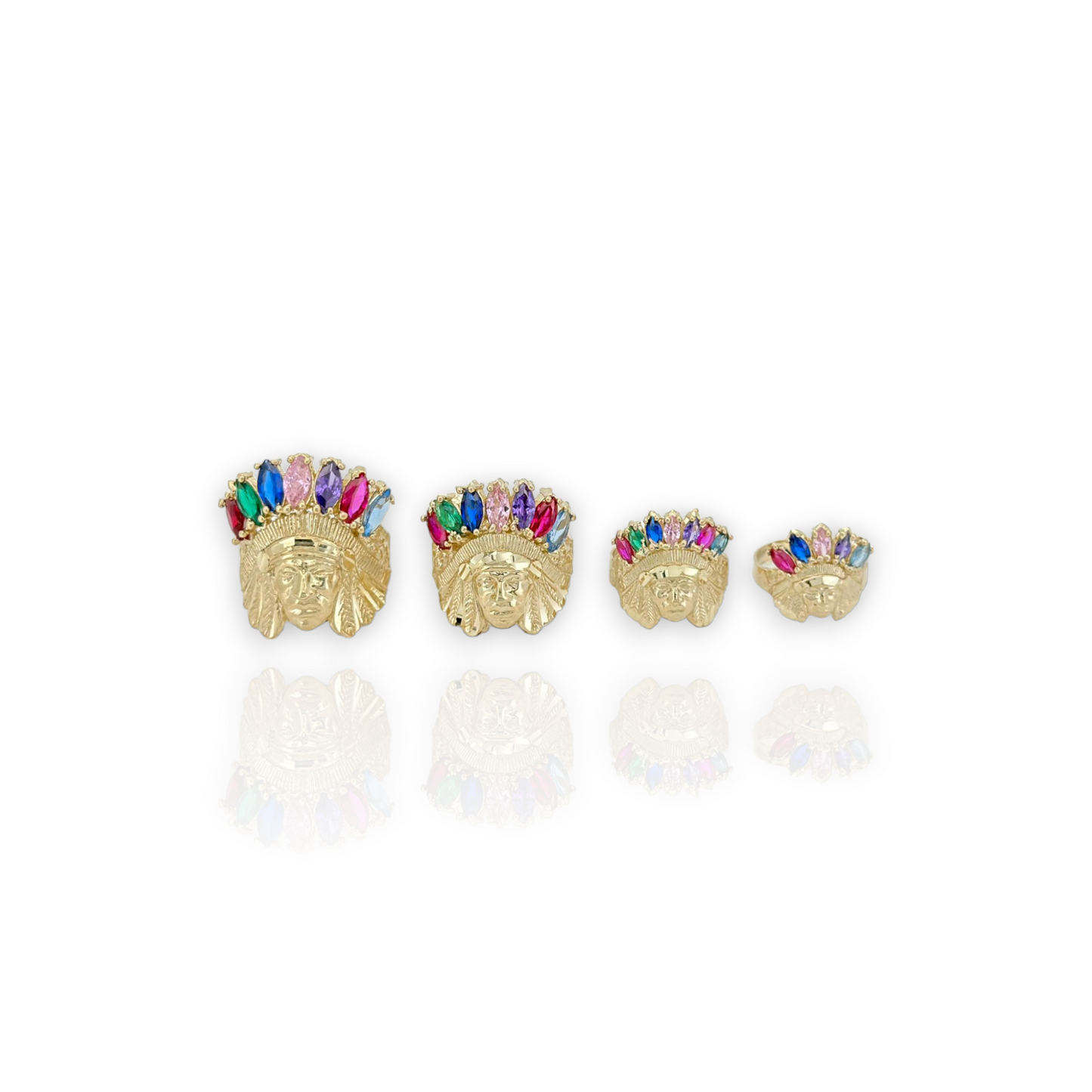 Indian Chief Rainbow CZ - 10K Yellow Gold - Variation