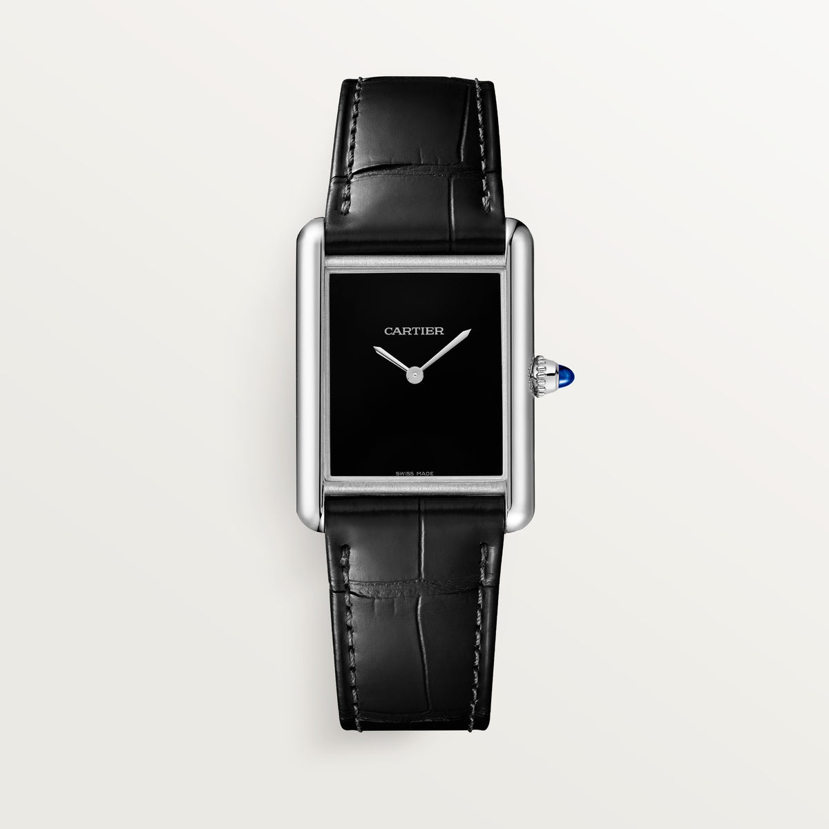 Cartier Tank Must de Cartier WSTA0108 - Large model Steel, Black lacquered Dial, Semi-matte black alligator leather strap