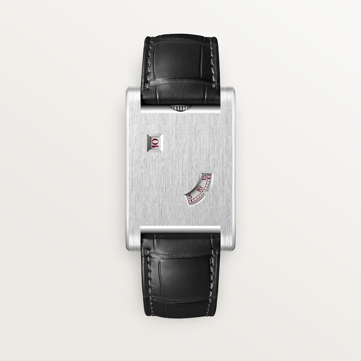 Cartier Tank à Guichets WGTA0237 - Platinum 950/1000, Aperture display: hour aperture at 10 o'clock Dial, Black alligator leather strap