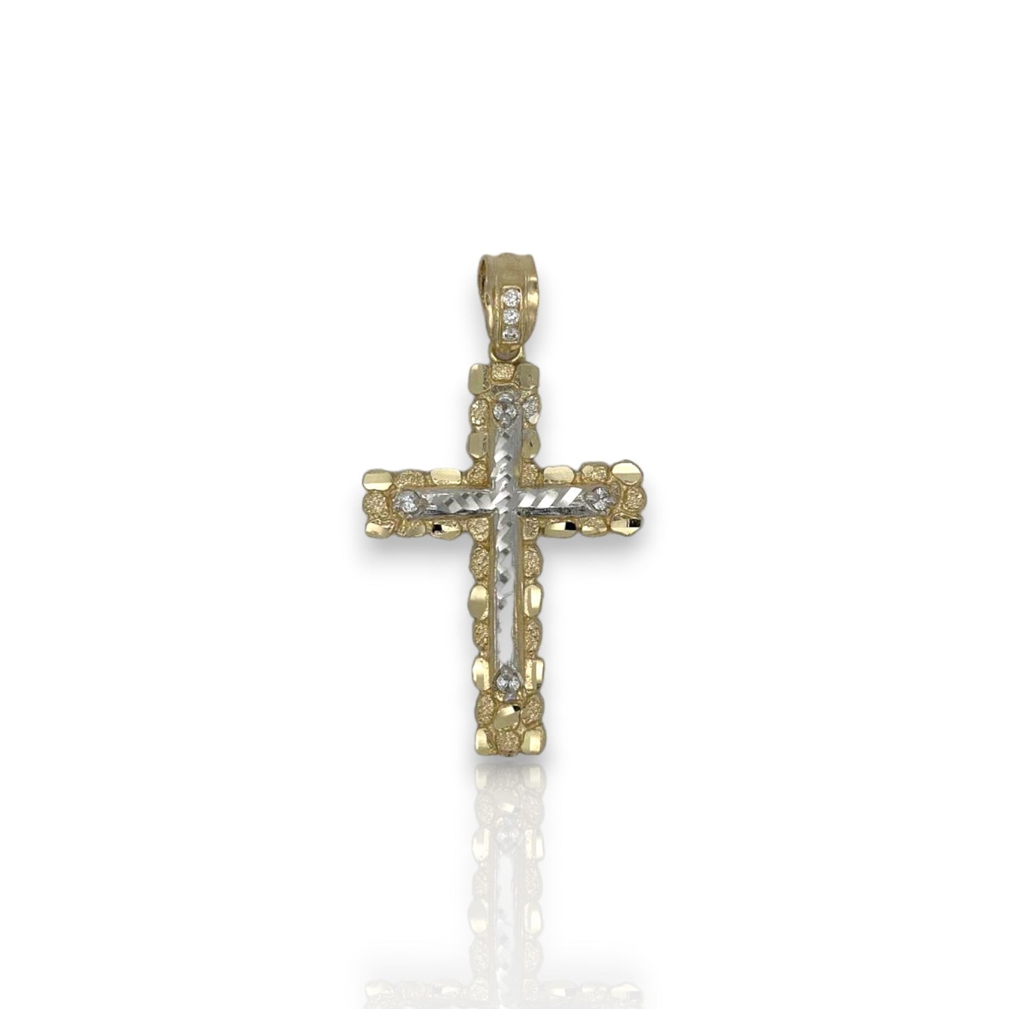 Cross Crucifix Two Tone Cz Pendant - 10k Yellow Gold