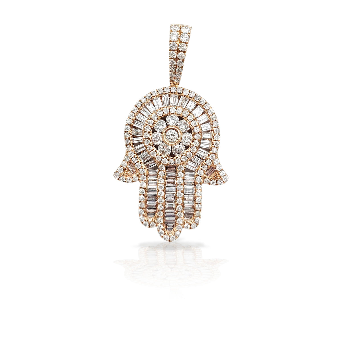 14K Baguette Diamond Hamsa With 3.05 Carats Of Diamonds