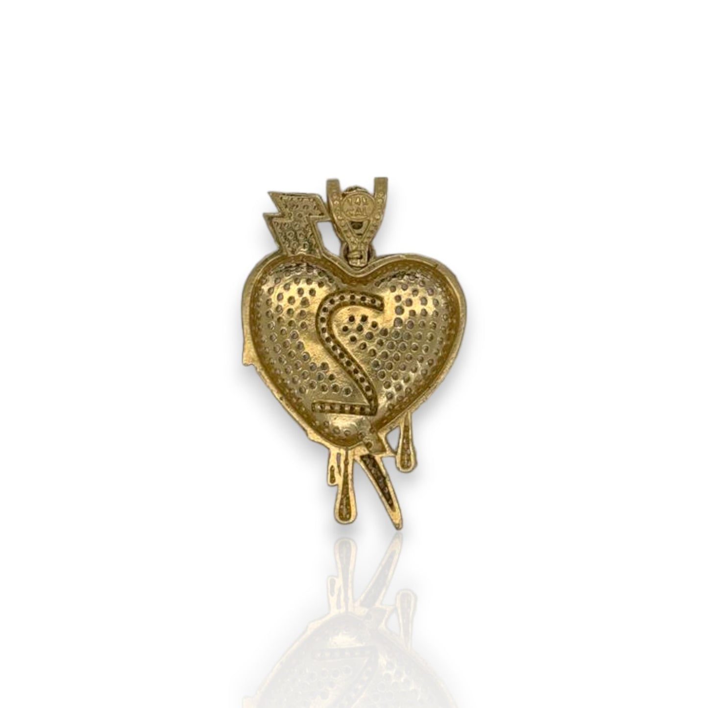 Heart "Lightning Melting" Cz Pendant - 14K Yellow Gold