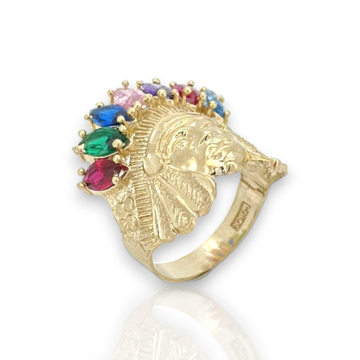 Indian Chief Rainbow CZ - 10K Yellow Gold - Variation