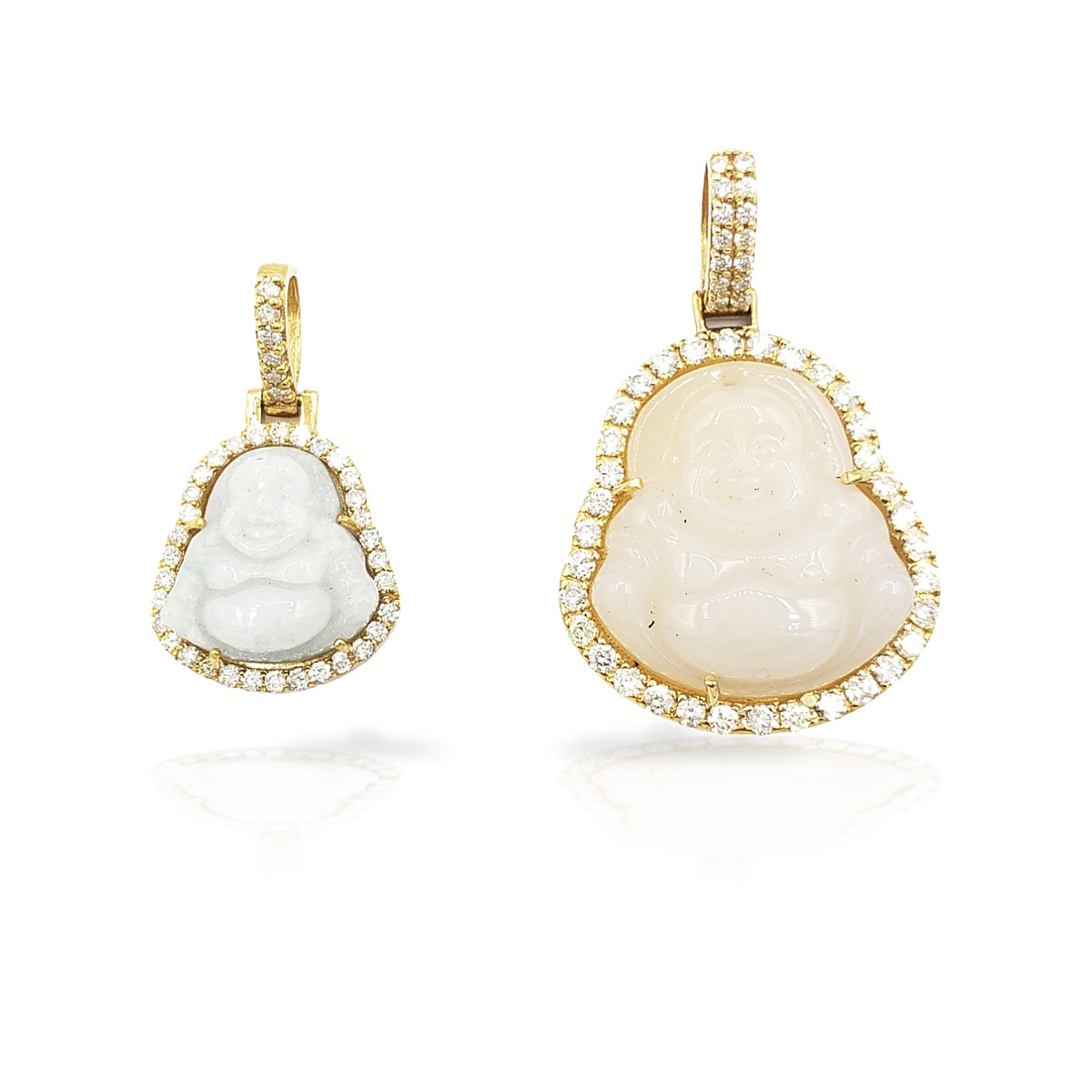 14K Yellow Gold Diamond Buddha With Grey Jade