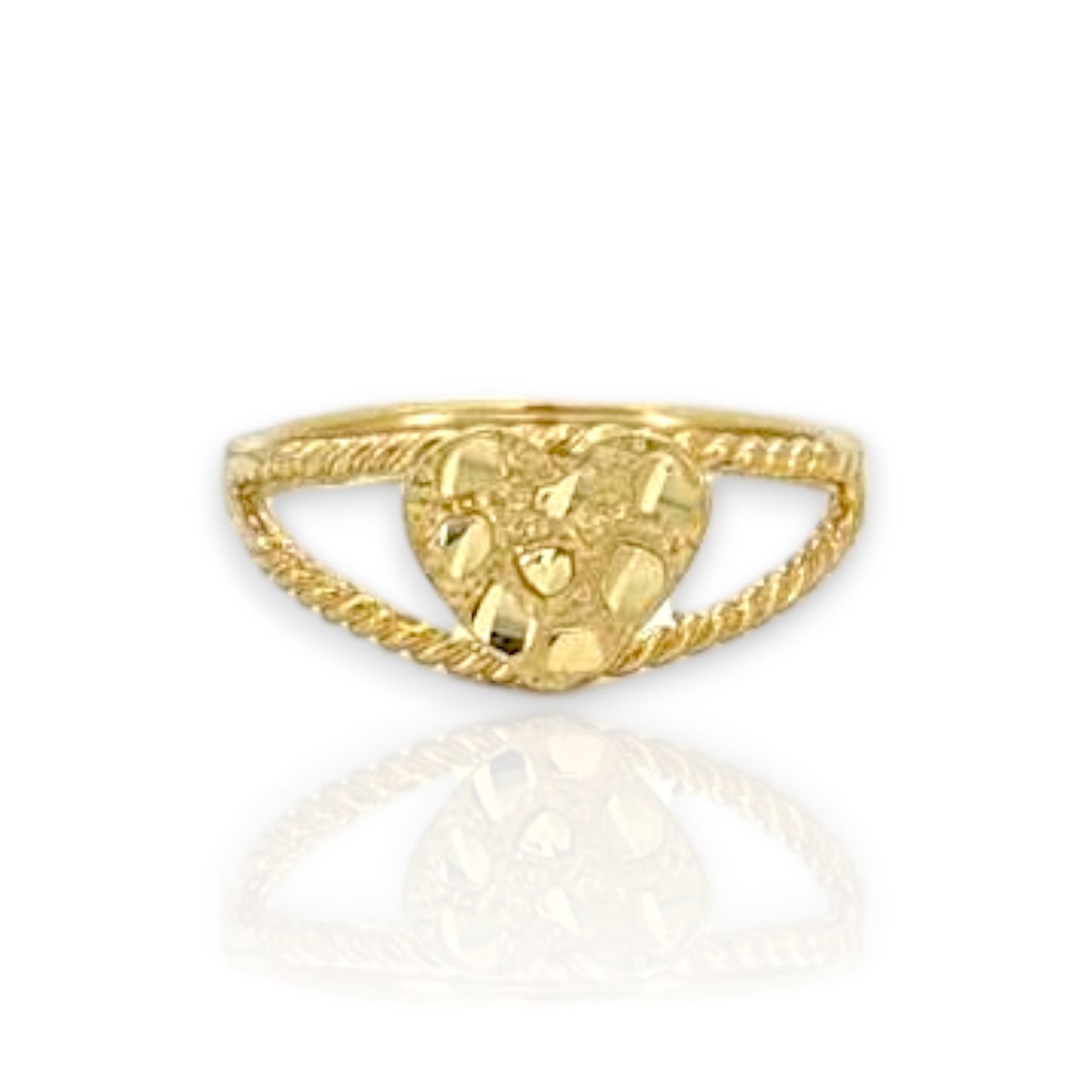 Textured Diamond Cut Heart Shaped Nugget Ring - 10K Yellow Gold
