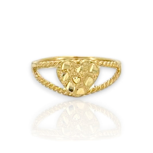 Textured Diamond Cut Heart Shaped Nugget Ring - 10K Yellow Gold
