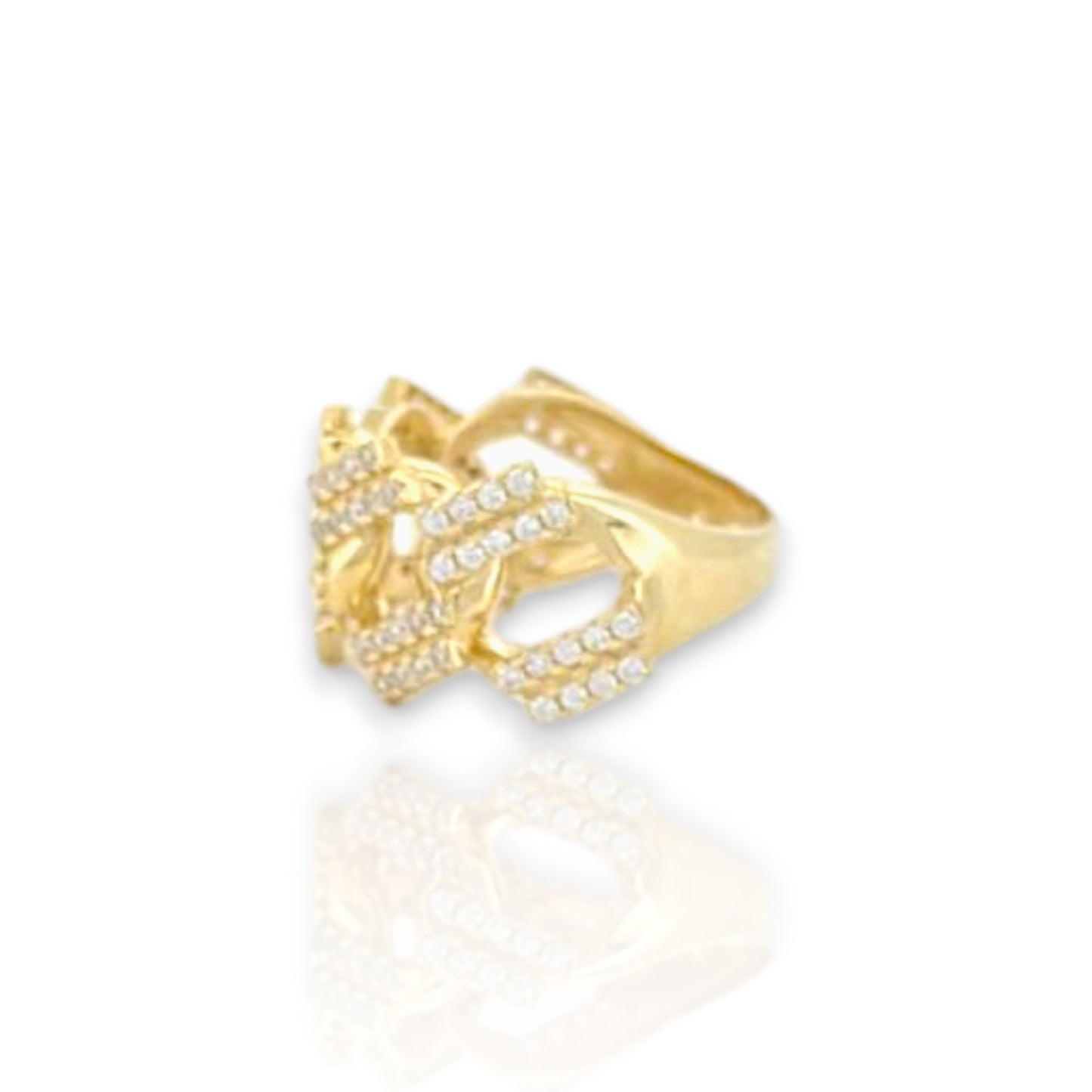 Miami Cuban Link Round Cut Cz Ring - 10k Yellow Gold