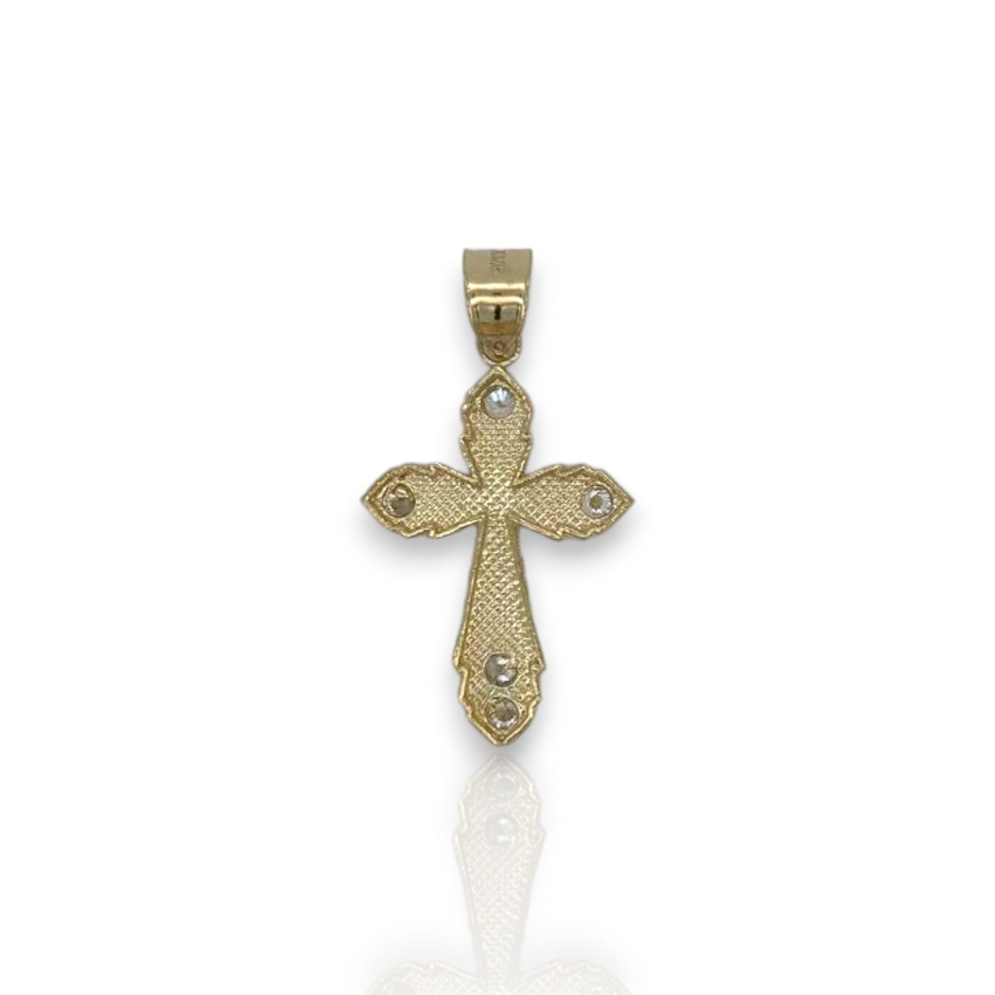 Cross Crucifix Two Tone Cz Pendant - 10k Yellow Gold