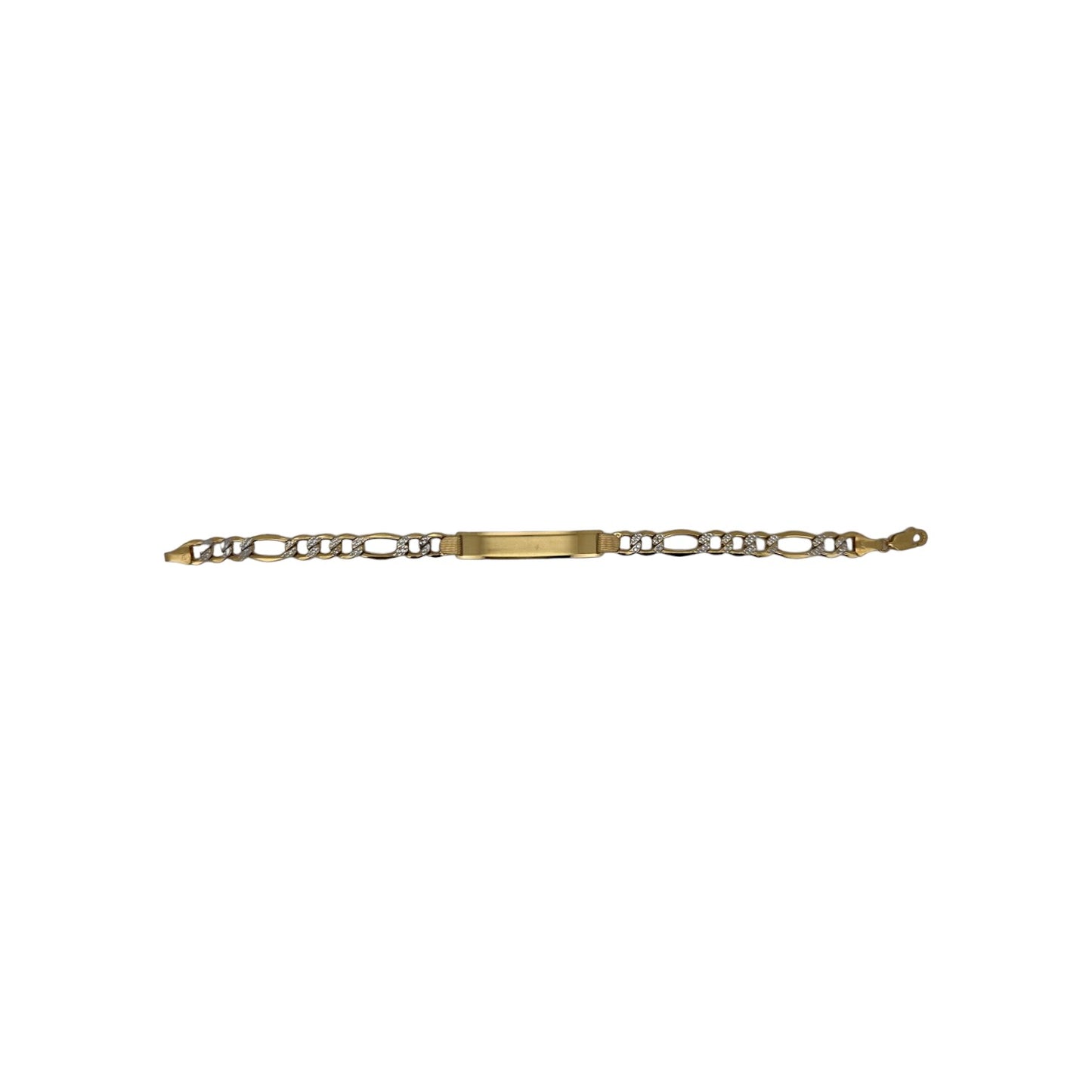 Custom Name Figaro Link Two Tone Diamond Cut - 10K Yellow Gold