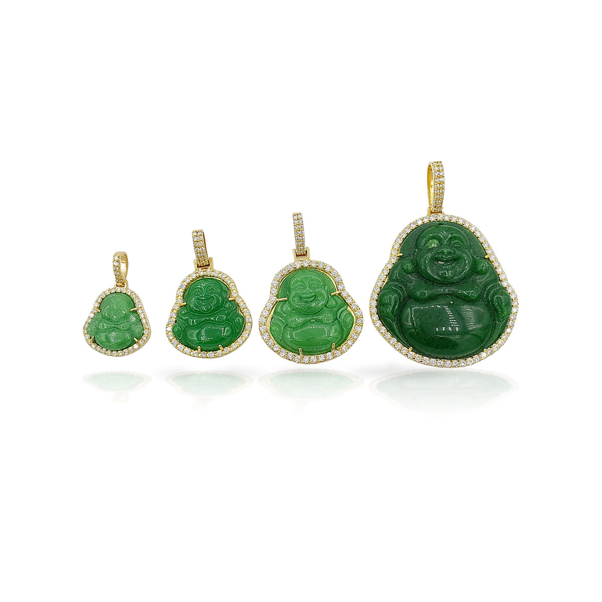 14K Yellow Gold Diamond Buddha With Green Jade