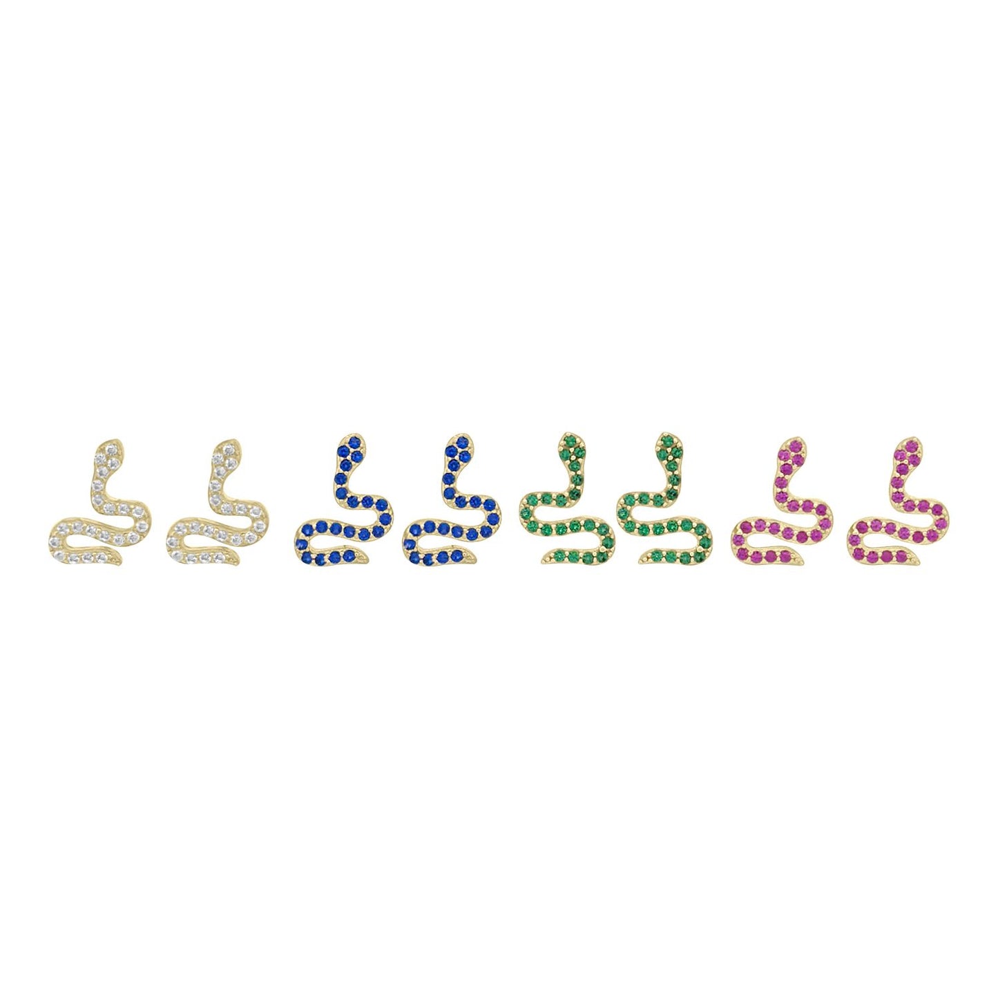 Tiny Snake CZ Stud Earrings - 10K Yellow Gold