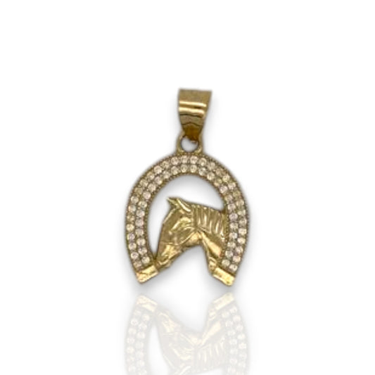 Horseshoe Cz Pendant - 14K Yellow Gold