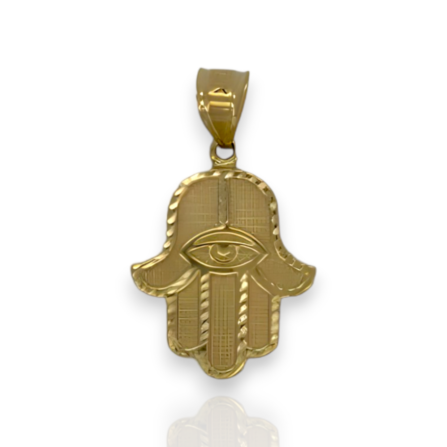 Textured Hamsa Evil Eye Pendant - 10k Yellow Gold