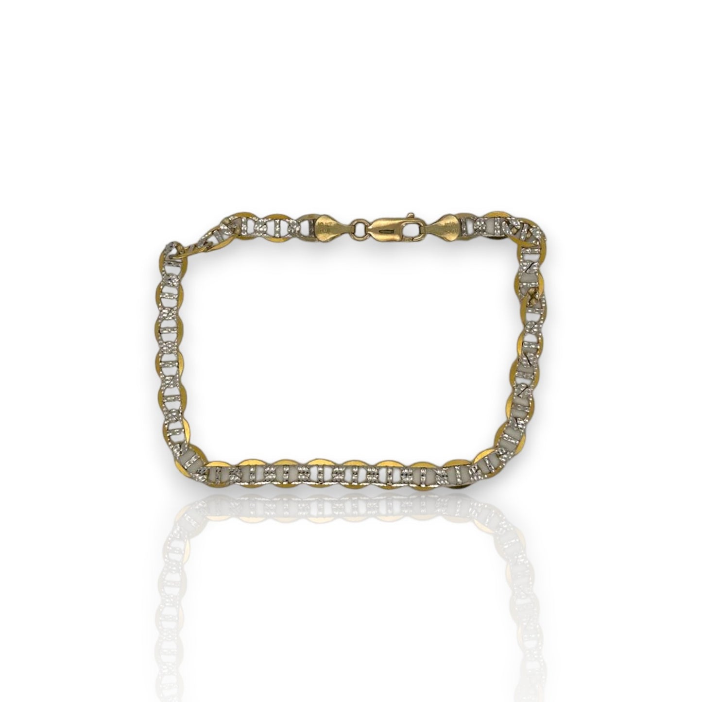 10K Fully Solid Valentino Two Tone Link Anklet - 10K Yellow Gold