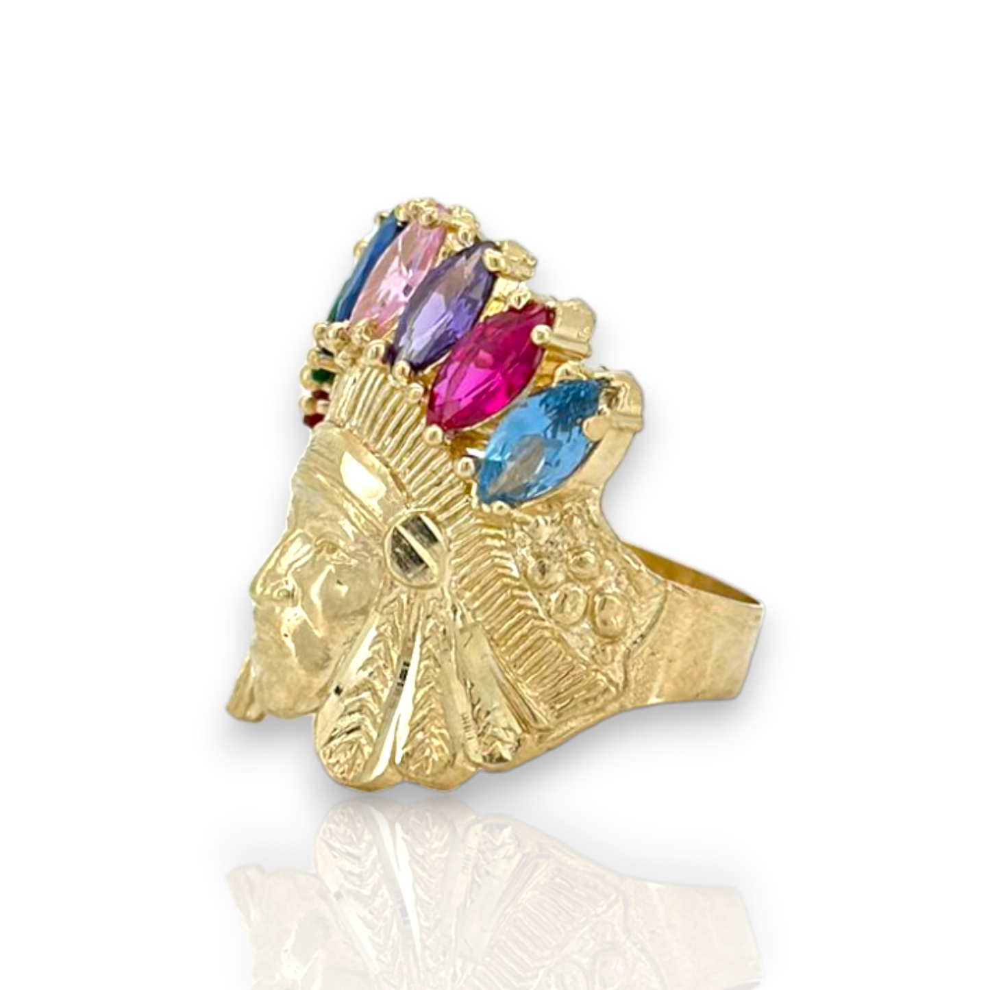 Indian Chief Rainbow CZ - 10K Yellow Gold - Variation