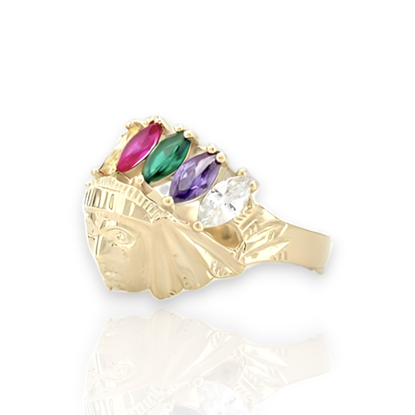 Small Indian Chief Rainbow CZ - 10K Yellow Gold - Solid