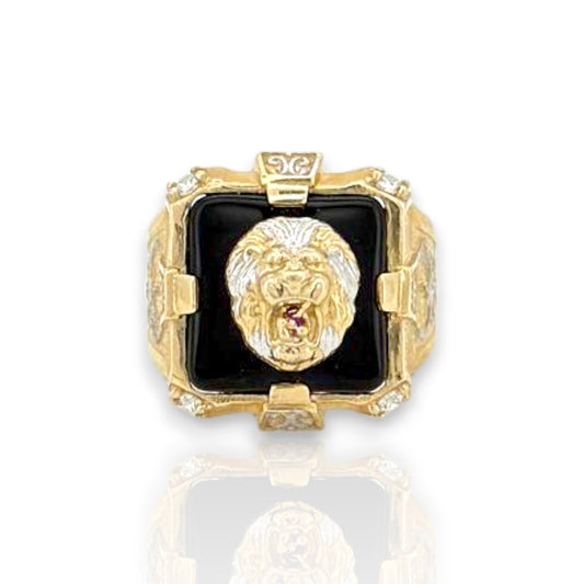 Lion Onyx ZZ Ring - 10k Yellow Gold