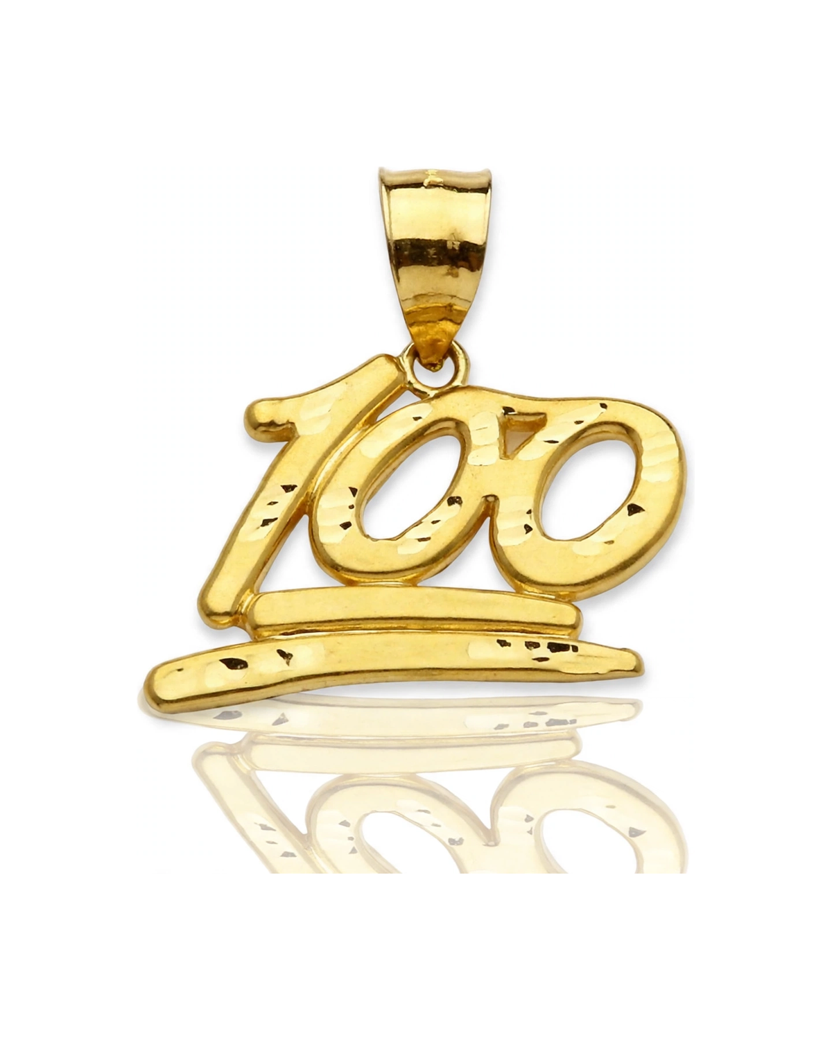 100 Number Pendant with Hammered Texture - 10K Yellow Gold