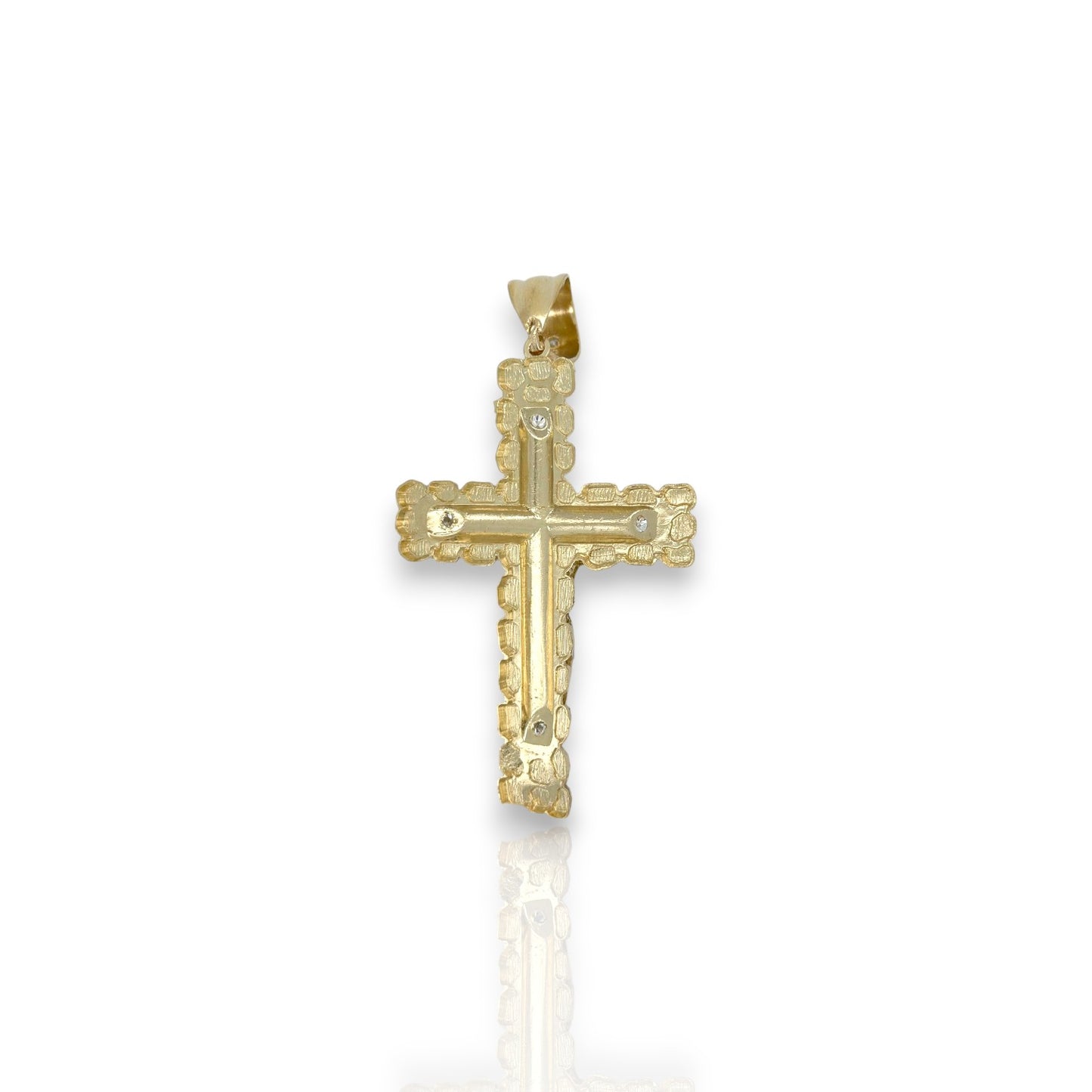 Cross Crucifix Two Tone Cz Pendant - 10k Yellow Gold