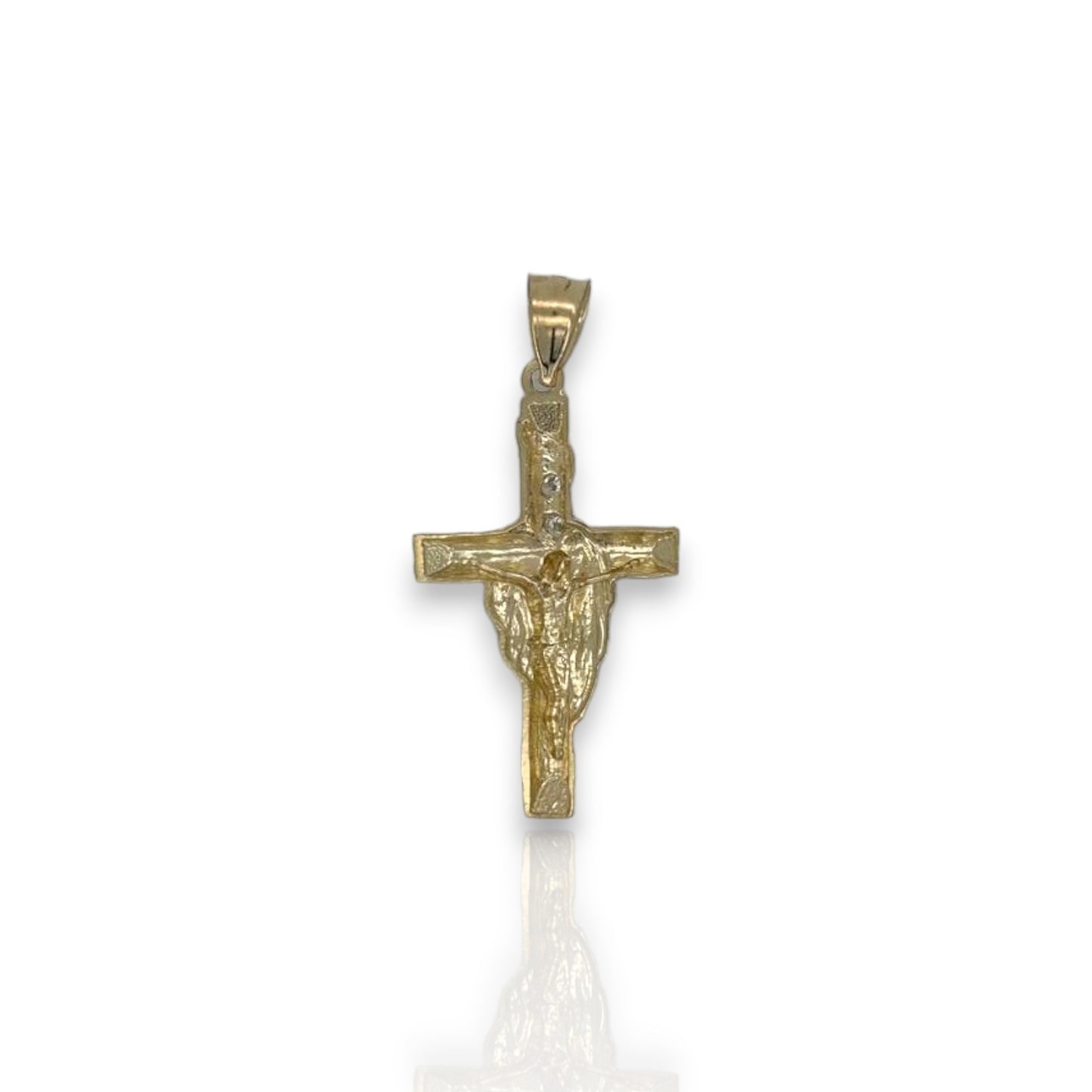 Cross Crucifix Two Tone Cz Pendant - 10k Yellow Gold