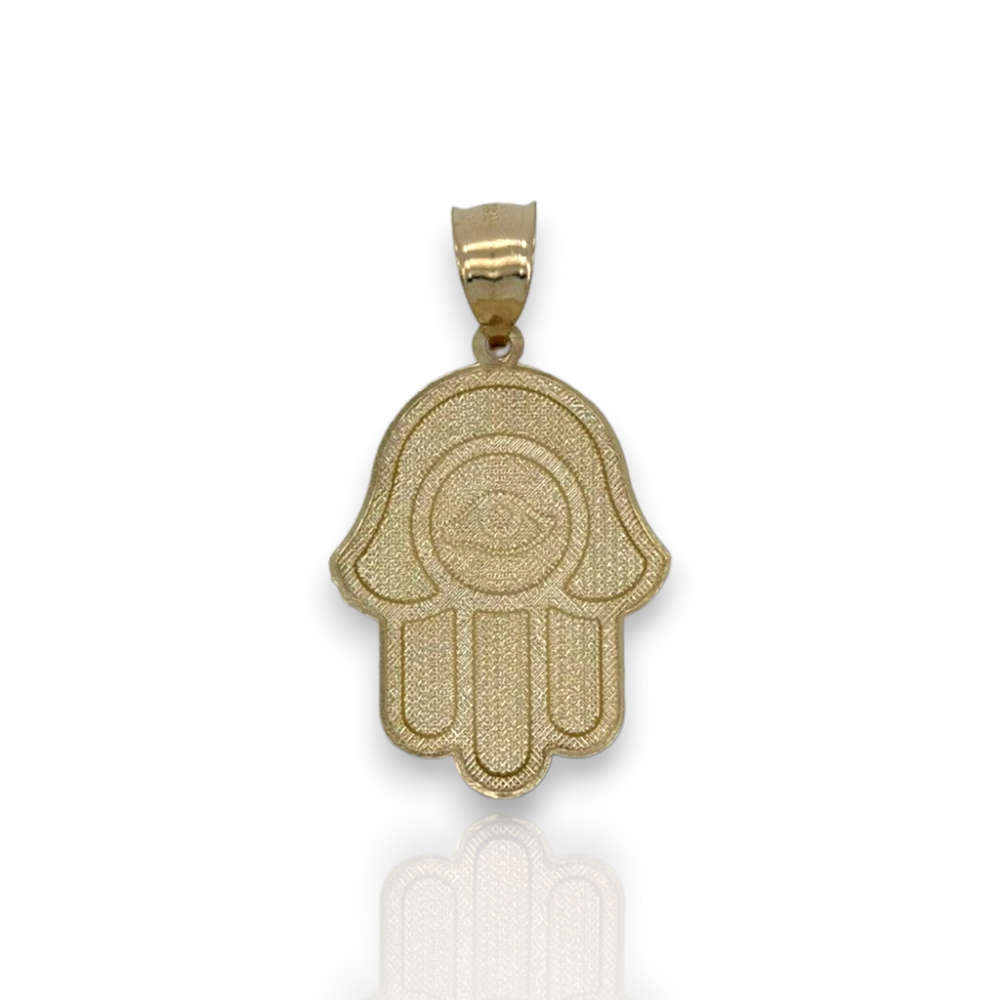Textured Hamsa Evil Eye Pendant - 10k Yellow Gold