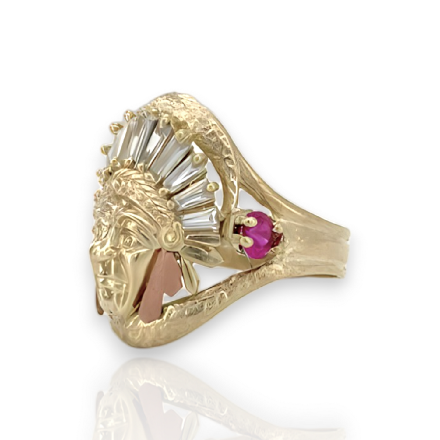 Medium Indian Chief Clear CZ - 10K Yellow Gold - Solid