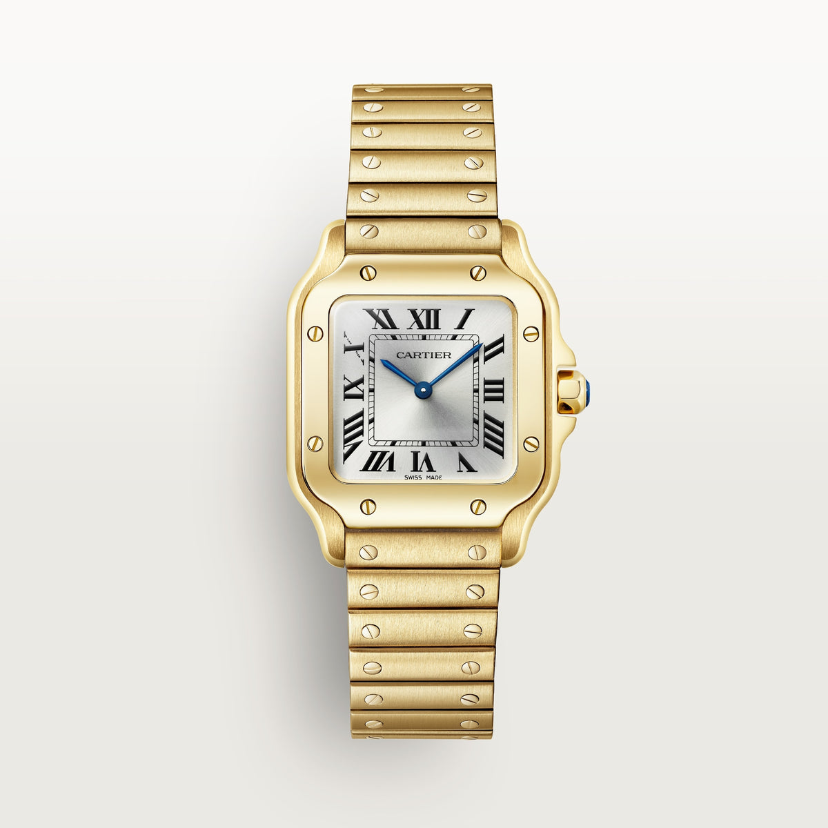 Cartier Santos de Cartier WGSA0107 - Small model 18K yellow gold, Silver sunray Dial, 18K yellow gold bracelet