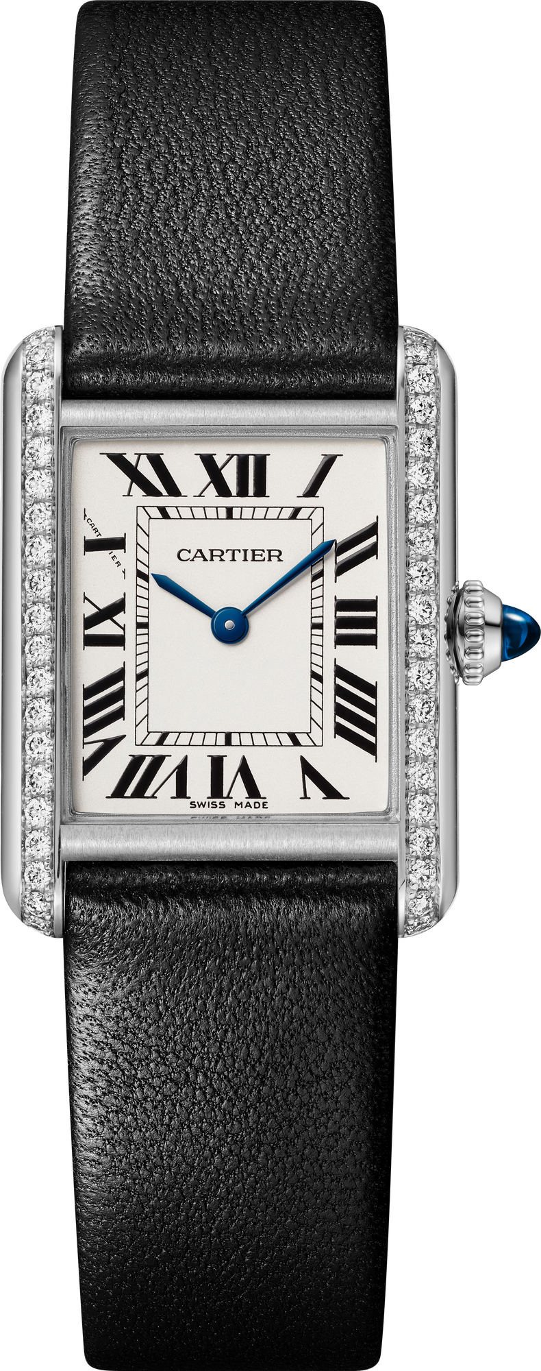 Cartier Tank Must de Cartier W4TA0035 - Small model Steel, Silvered Dial, Black lambskin strap