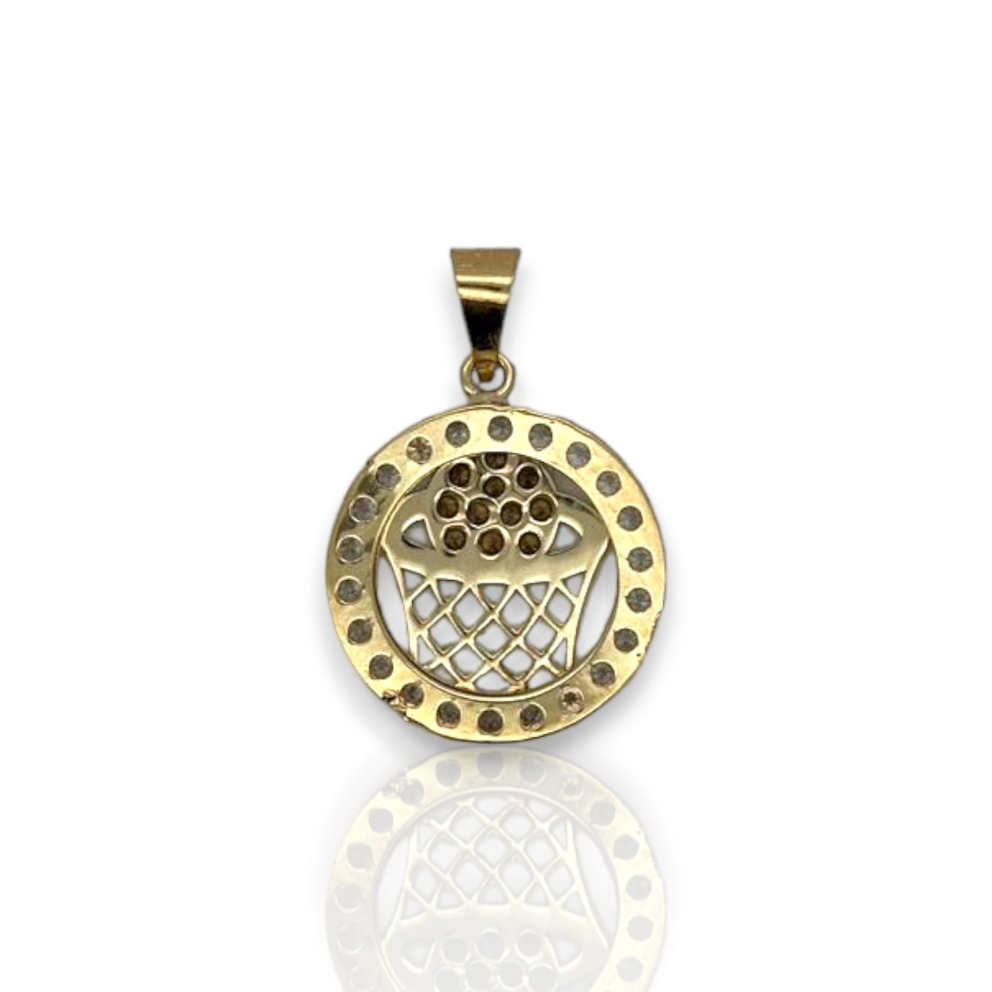 Medallion Round Basketball CZ - 10K Yellow Gold