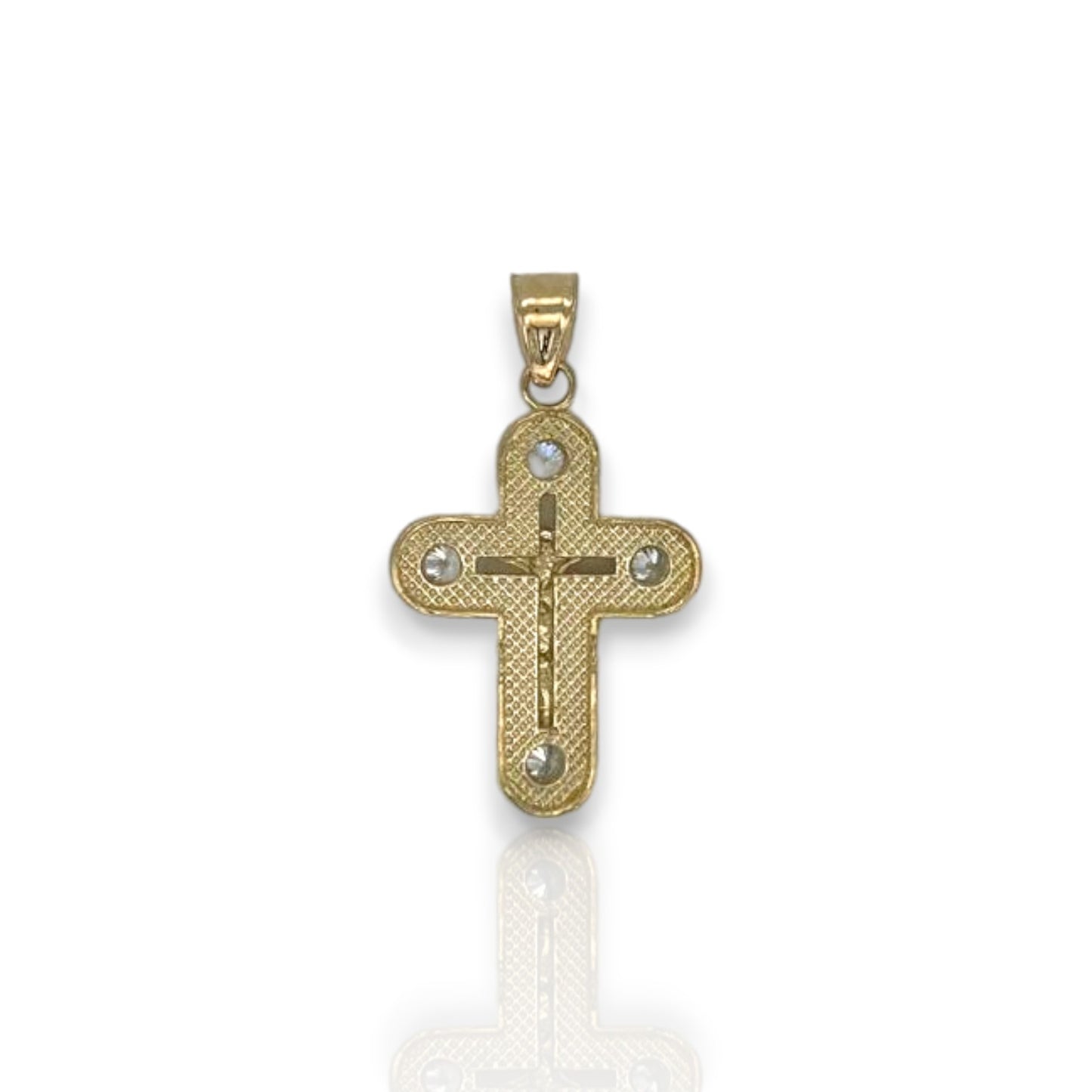 Cross Crucifix Two Tone Cz Pendant - 10k Yellow Gold