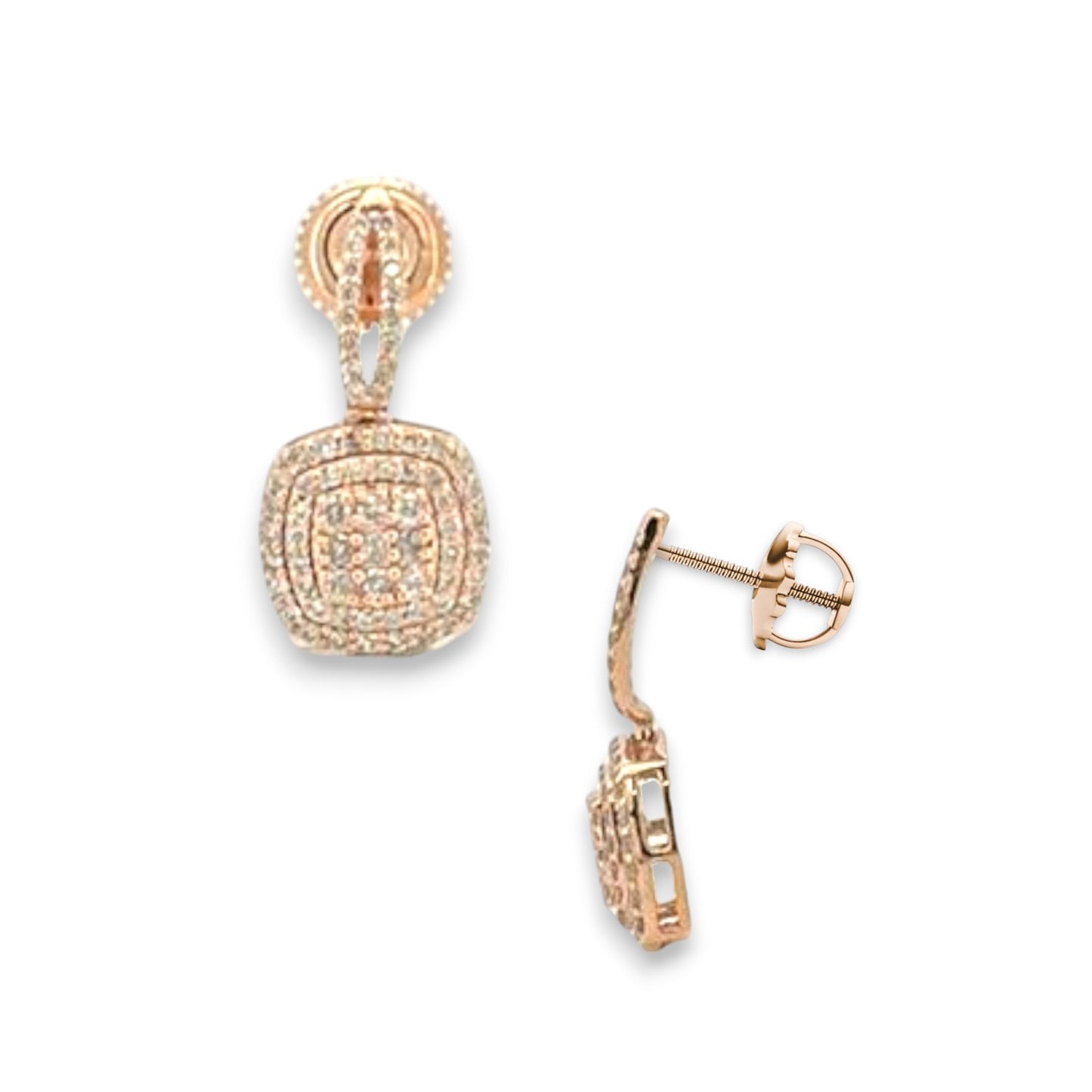 0.59ct Diamond Cluster Square Stud Earrings - 14k Rose Gold