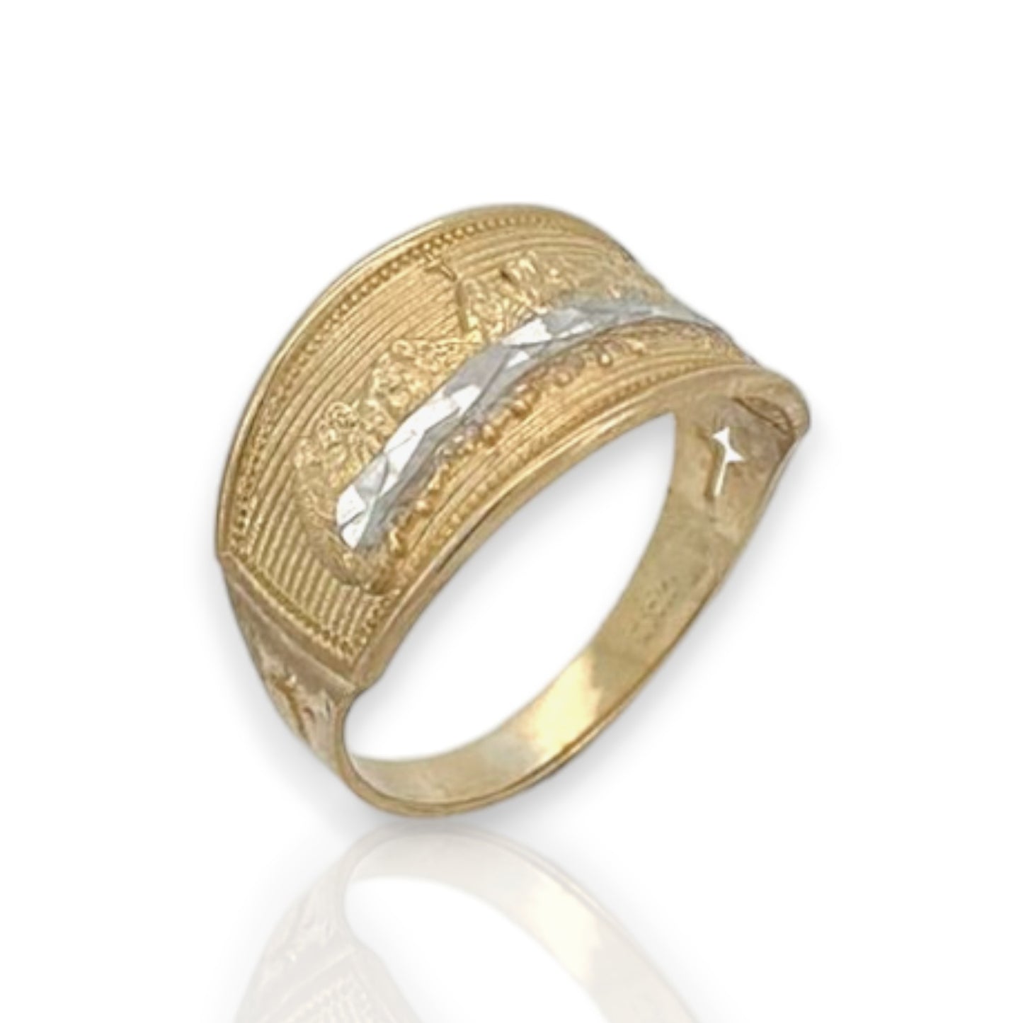 Anillo rectangular de la Última Cena - Oro amarillo de 10 quilates