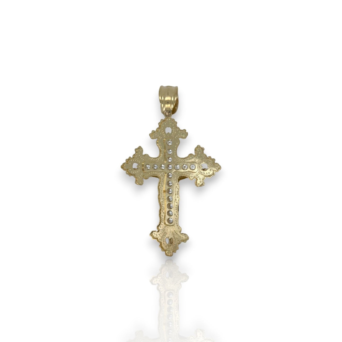 Cross Crucifix Cz Two Tone Pendant - 10k Yellow Gold