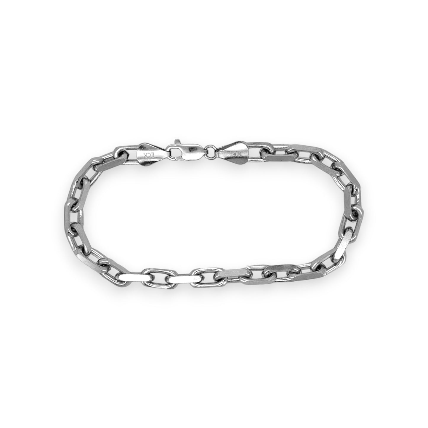 Brazalete de cadena de caja gruesa - Oro blanco de 14 k - Sólido