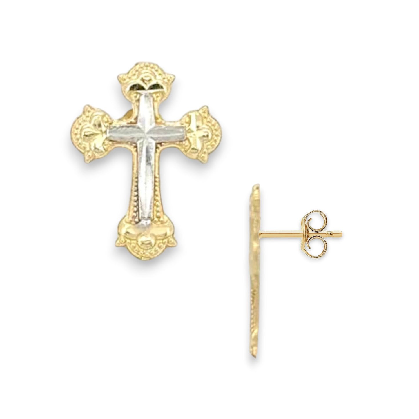 Cross With Crucifix Earrings - 10k Yellow Gold