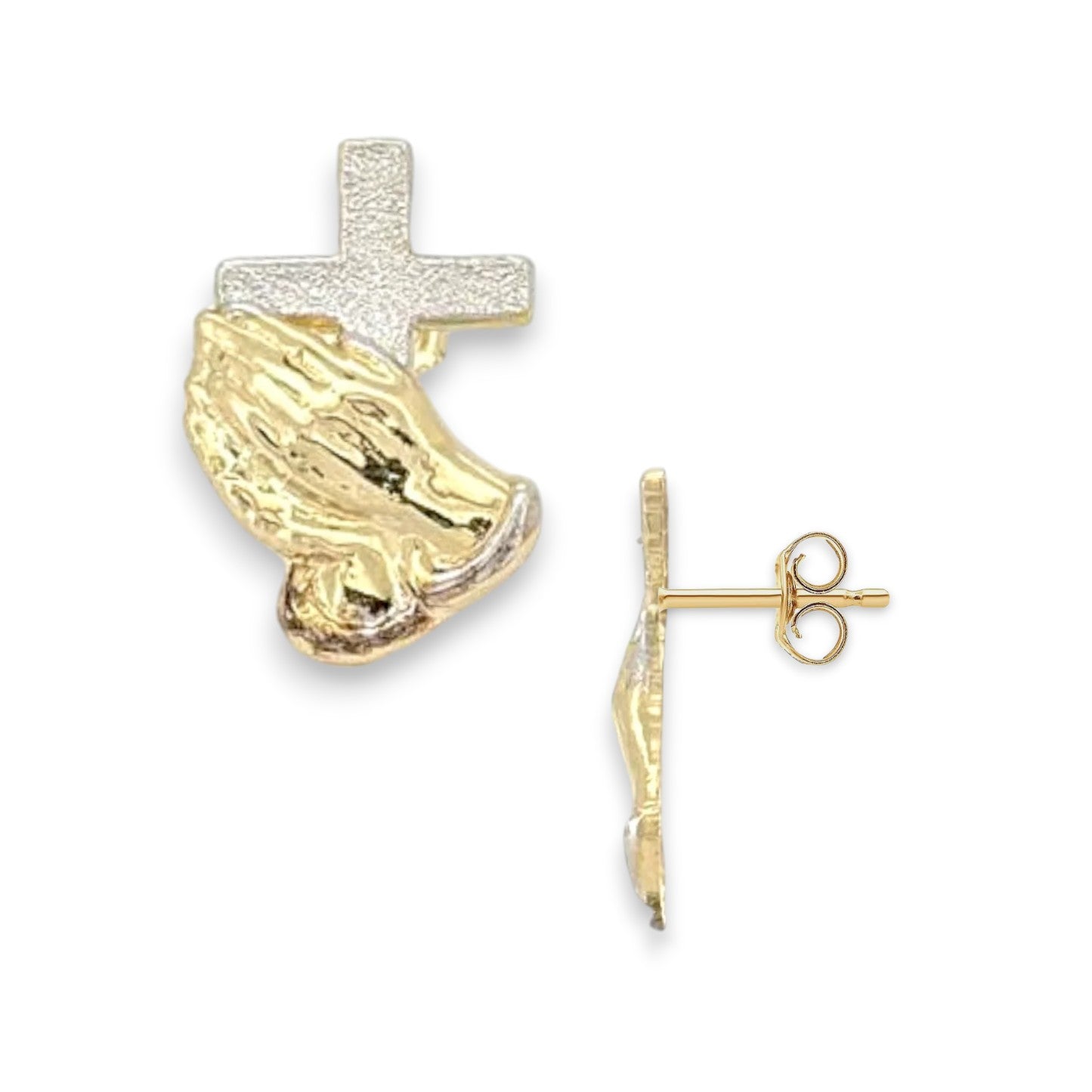 Praying Hands With Cross Earrings - 10k Yellow Gold