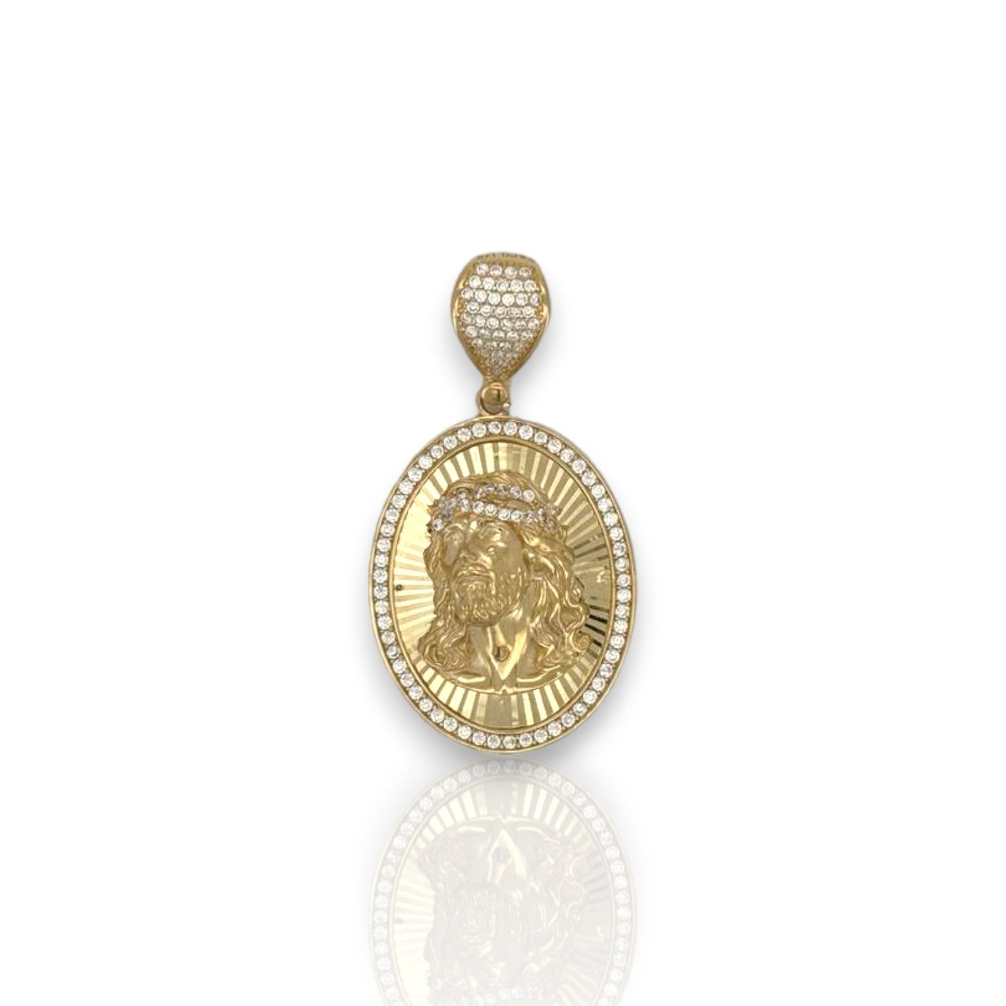 Jesus Face Medallion Pendant - 14k Yellow Gold