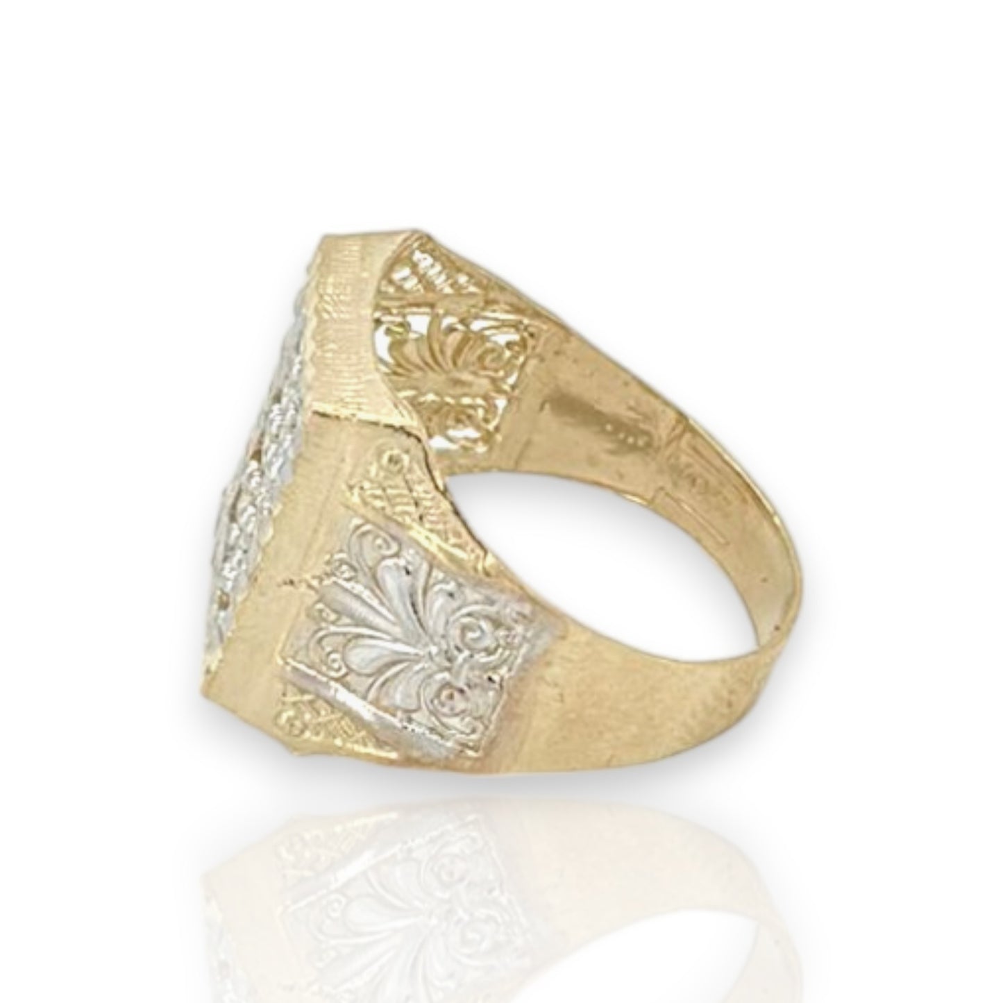 Anillo de sello con circonita cuadrada grande - Oro amarillo de 10 quilates