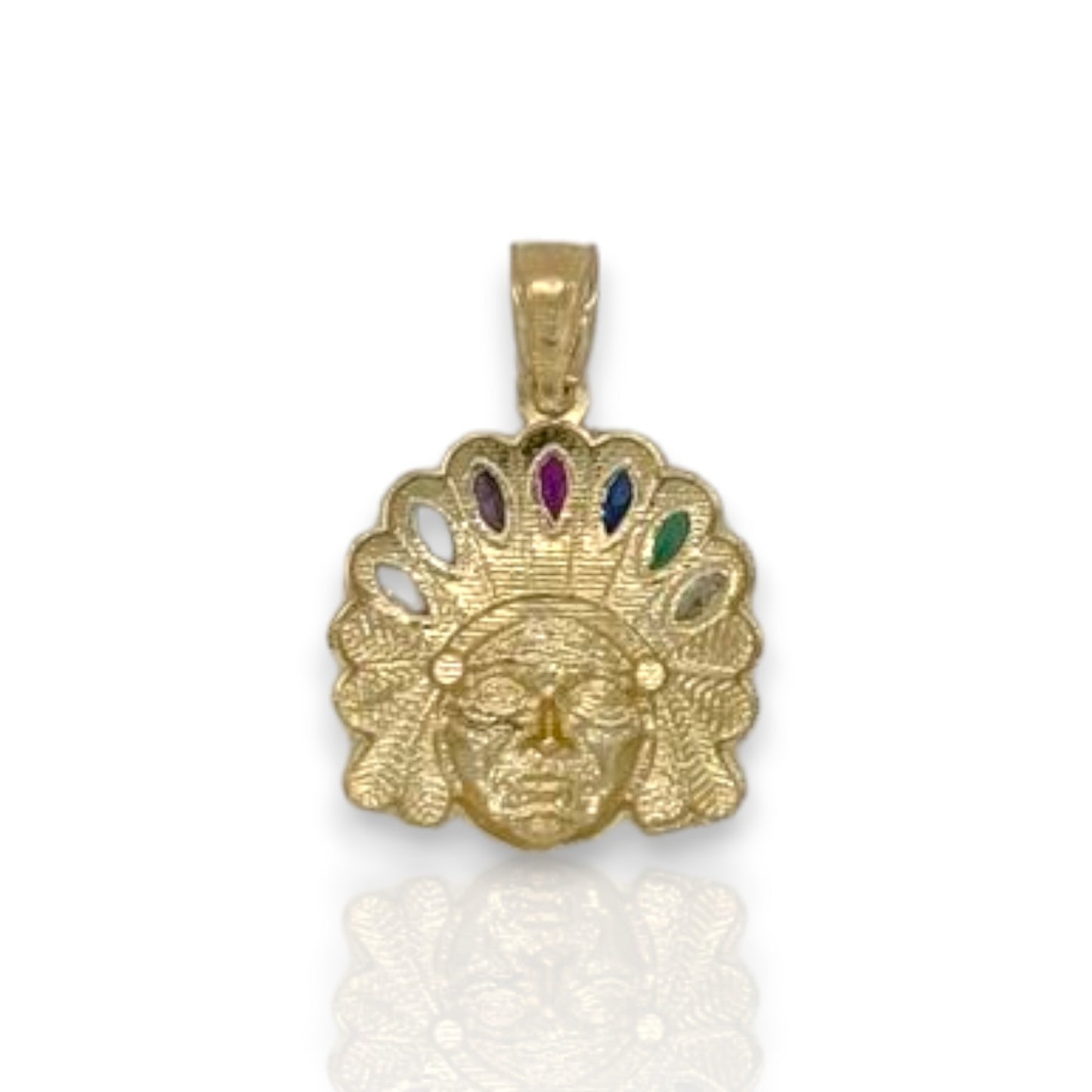 Native American "Cheef" Cz Pendant - 14k Yellow Gold