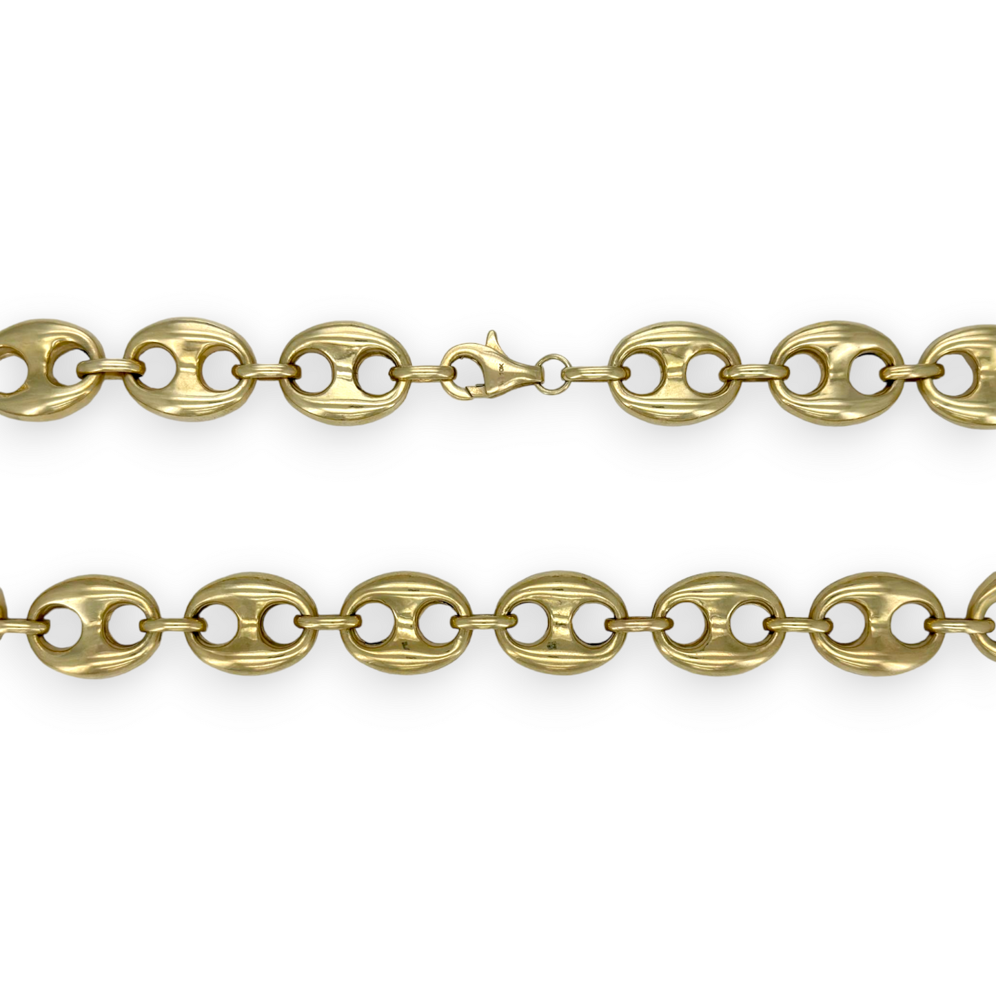 Puffed Mariner Anchor Link Chain Necklace - 10K Yellow Gold - Hollow