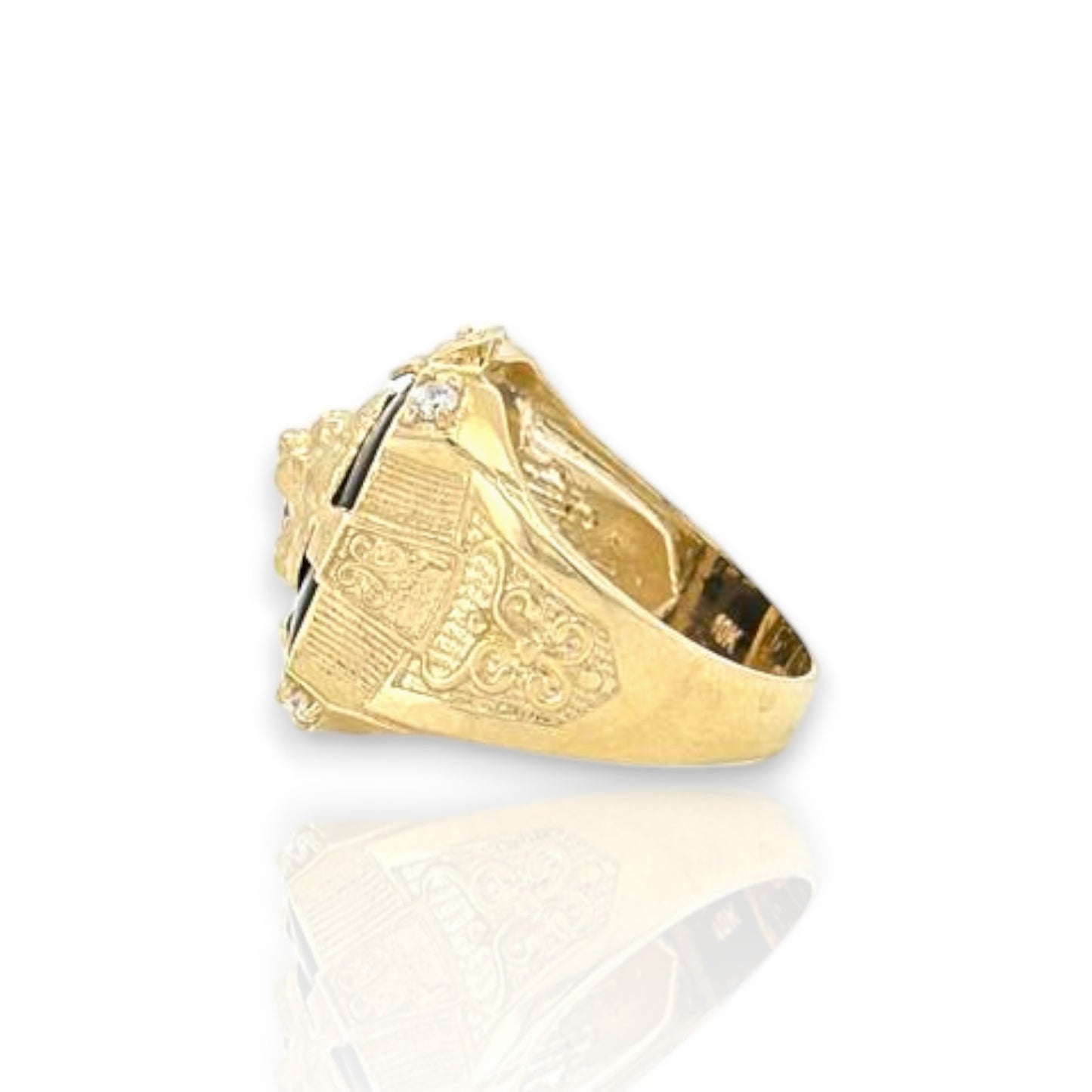 Lion Onyx ZZ Ring - 10k Yellow Gold