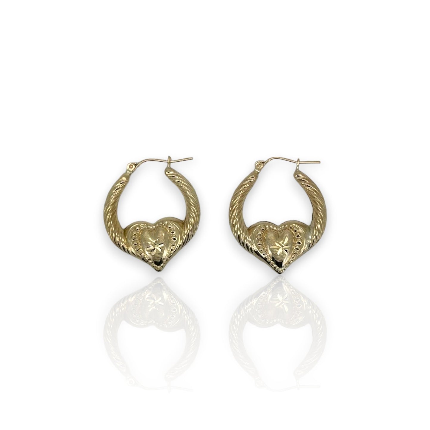 Hoop Heart Earrings - 10K Yellow Gold