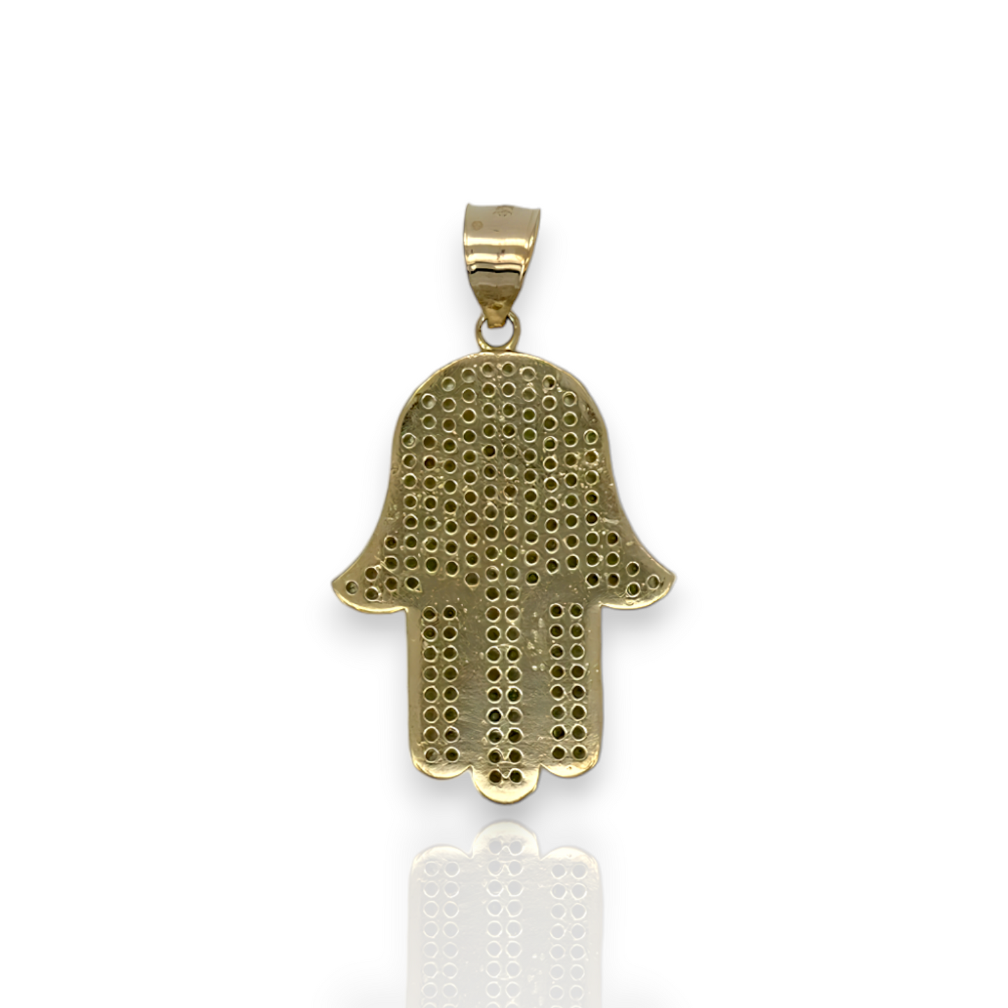 Hamsa Evil Eye Pendant Cubic Zirconia CZ - 10k Yellow Gold - Size Varation