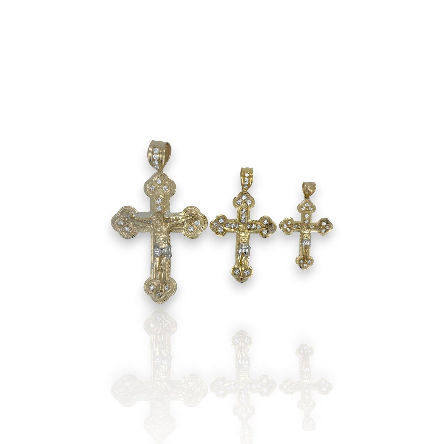 Cross Crucifix Two Tone Pendant - 10k Yellow Gold