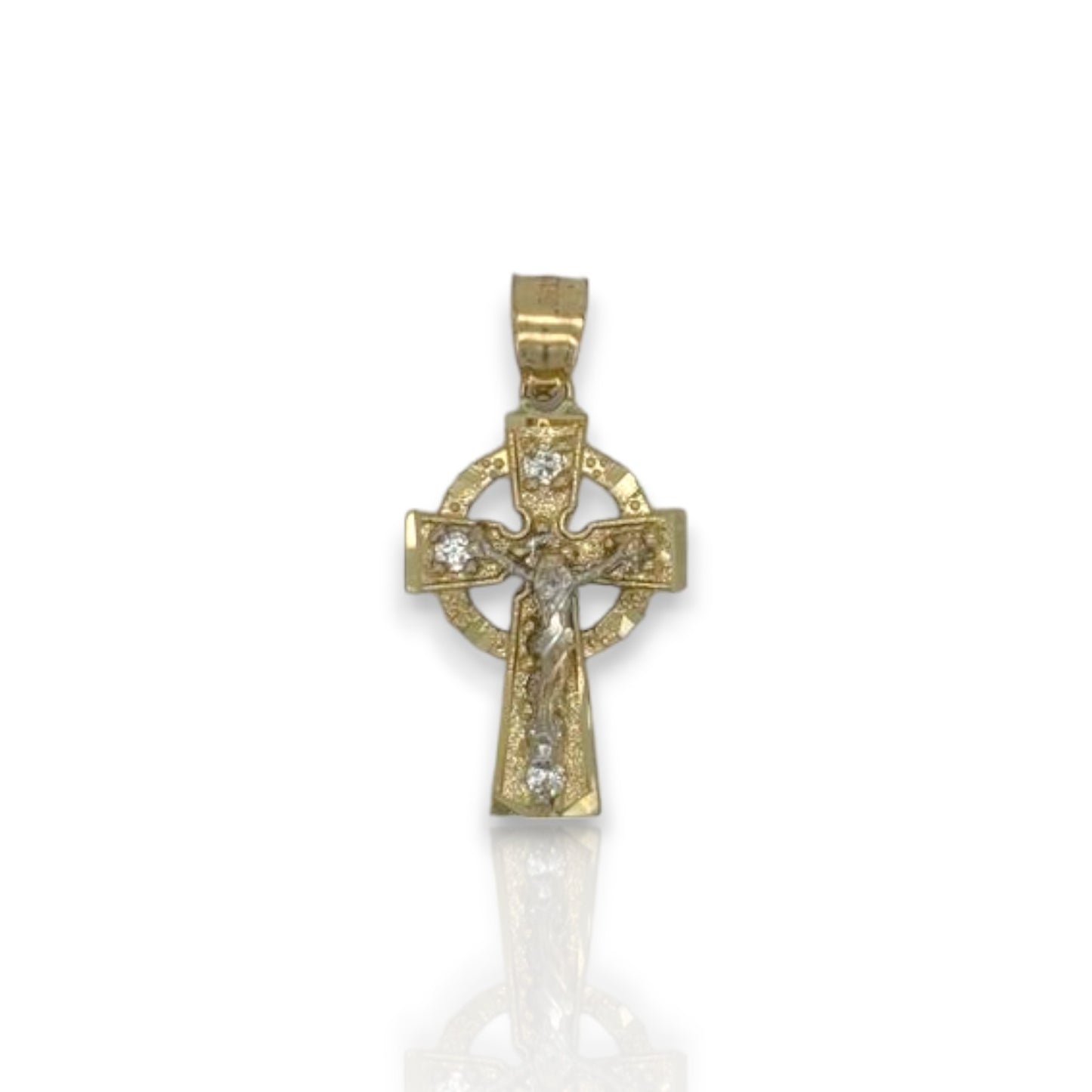 Cross Crucifix Two Tone Cz Pendant - 10k Yellow Gold