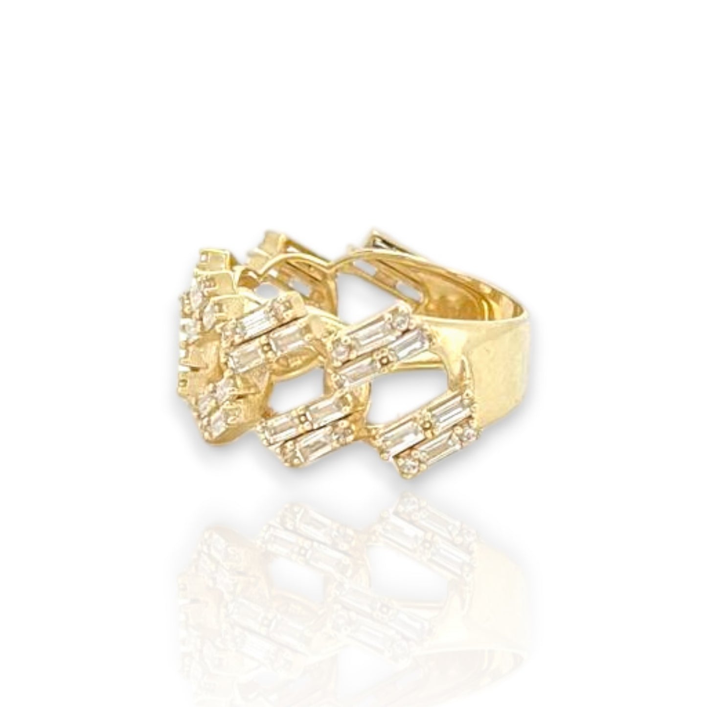 Miami Cuban Link Baguette Cut Cz Ring - 10k Yellow Gold